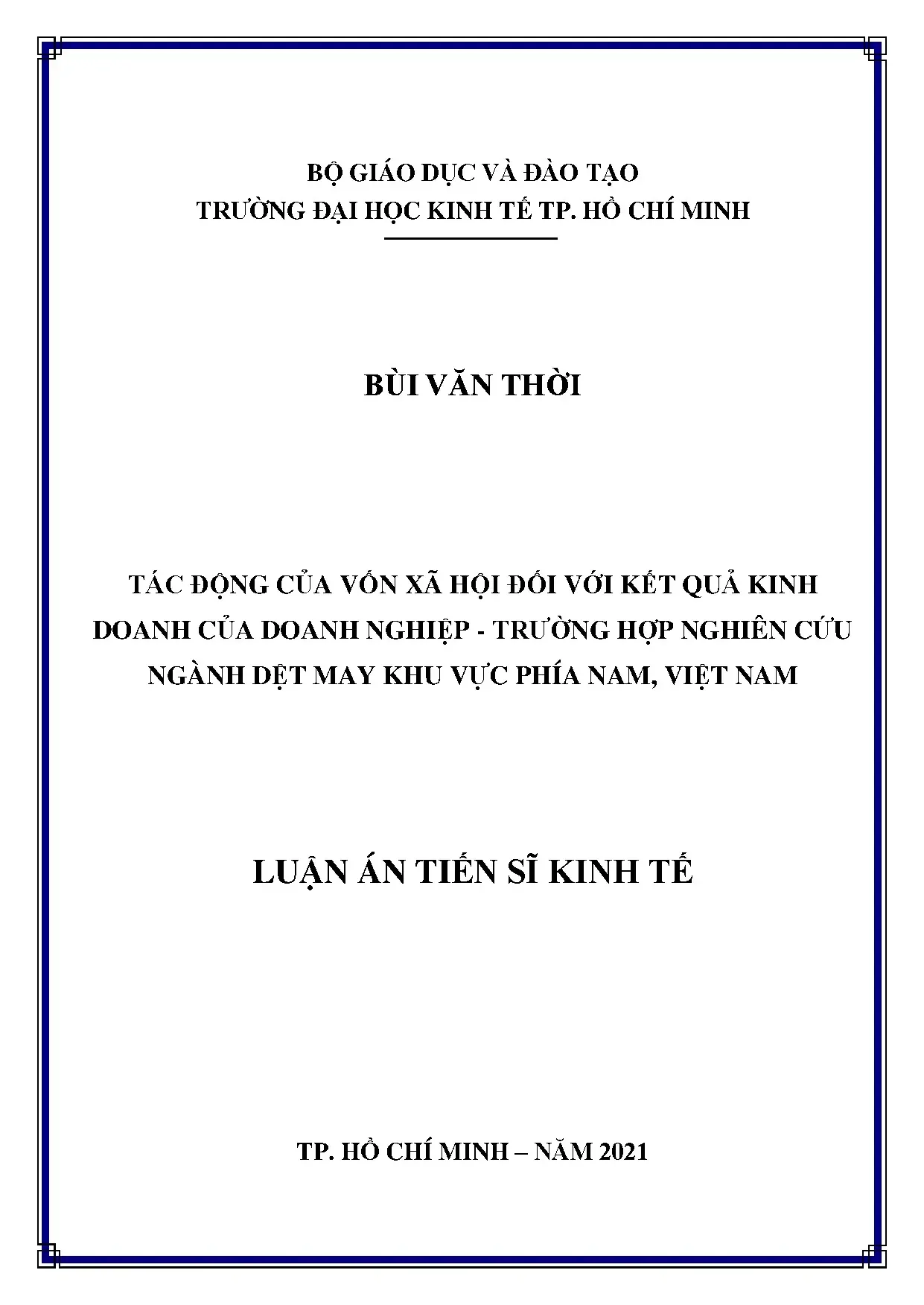 Vốn xã hội & kết quả kinh doanh ngành dệt may Việt Nam