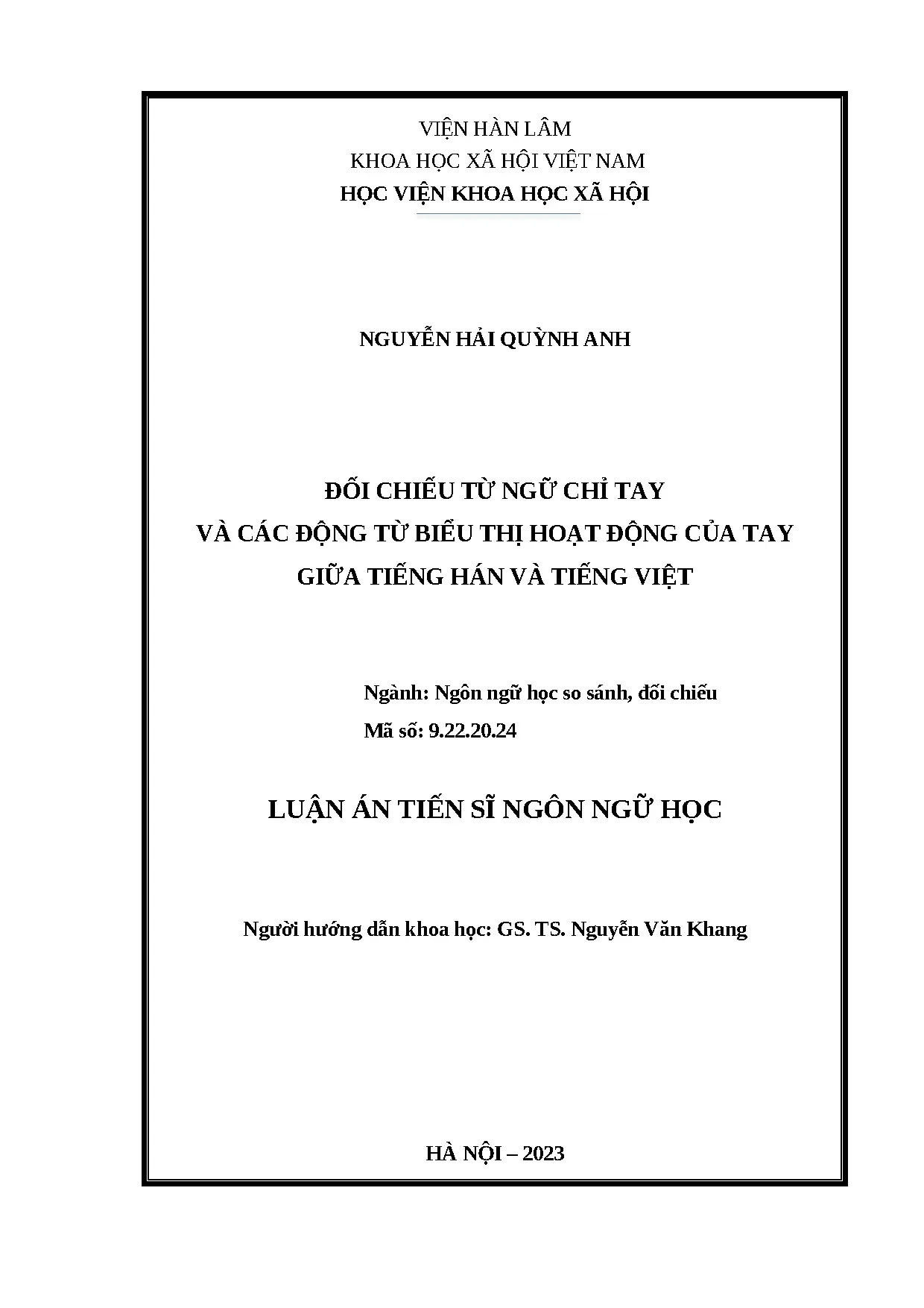 Đối chiếu từ ngữ chỉ tay và các động từ biểu thị hoạt động c