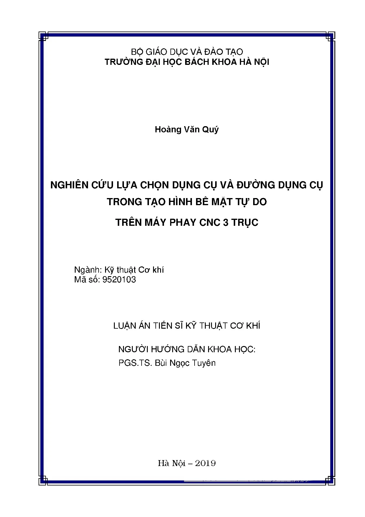 Nghiên cứu dụng cụ và đường chạy dao phay CNC 3 trục