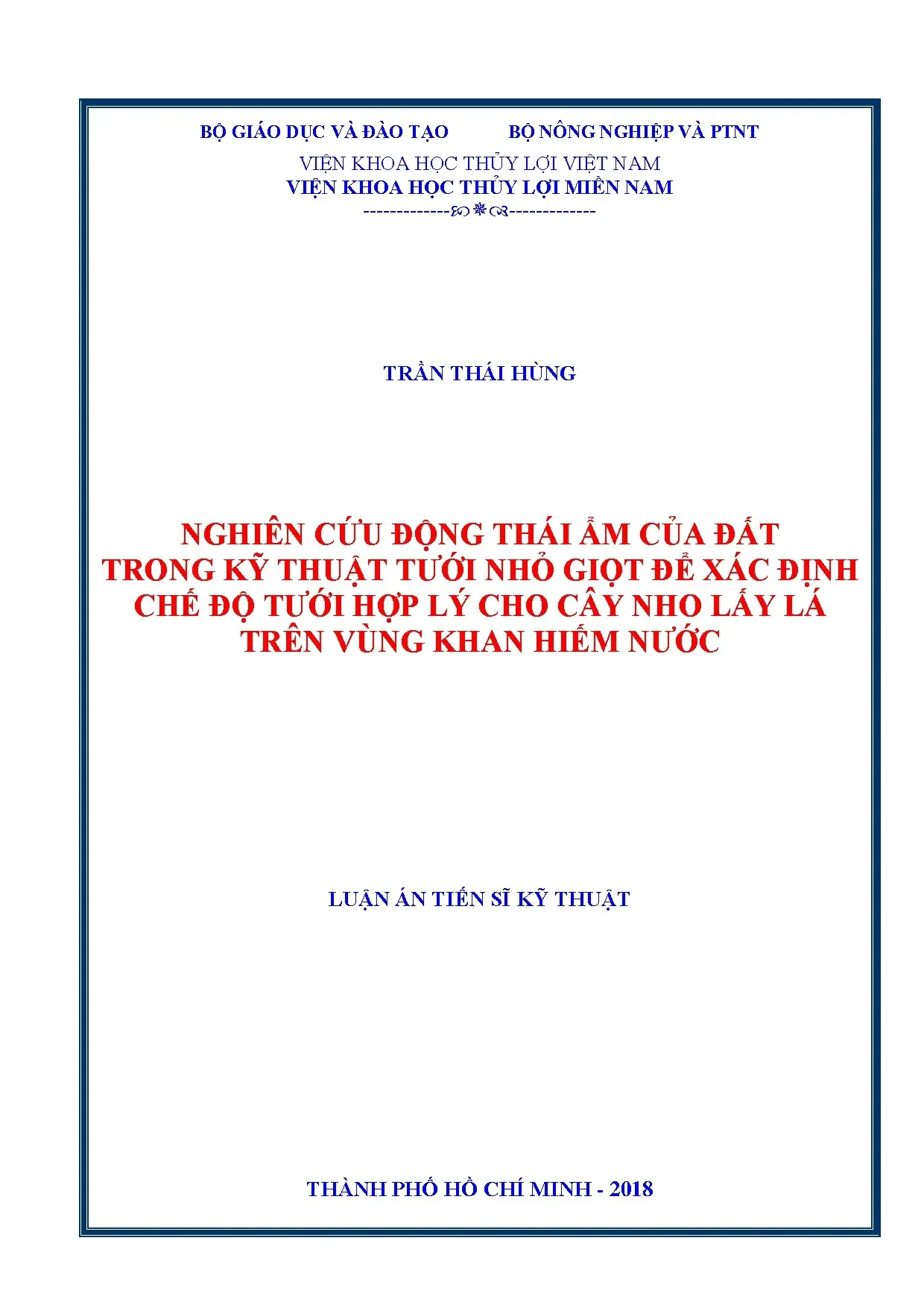 Động thái ẩm đất, tưới nhỏ giọt cho nho lấy lá hạn hán