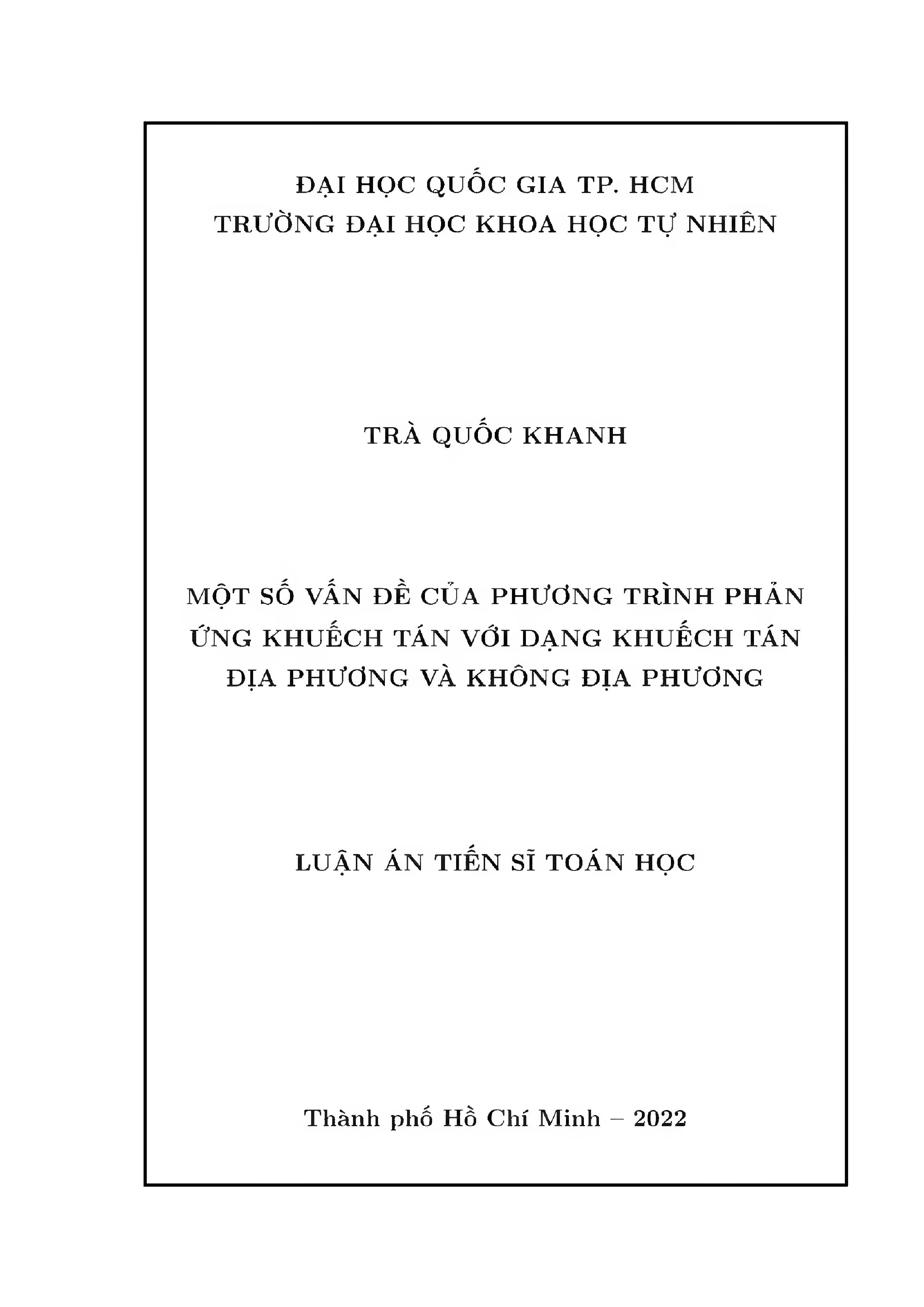 Một số vấn đề của phương trình phản ứng khuếch tán với dạng