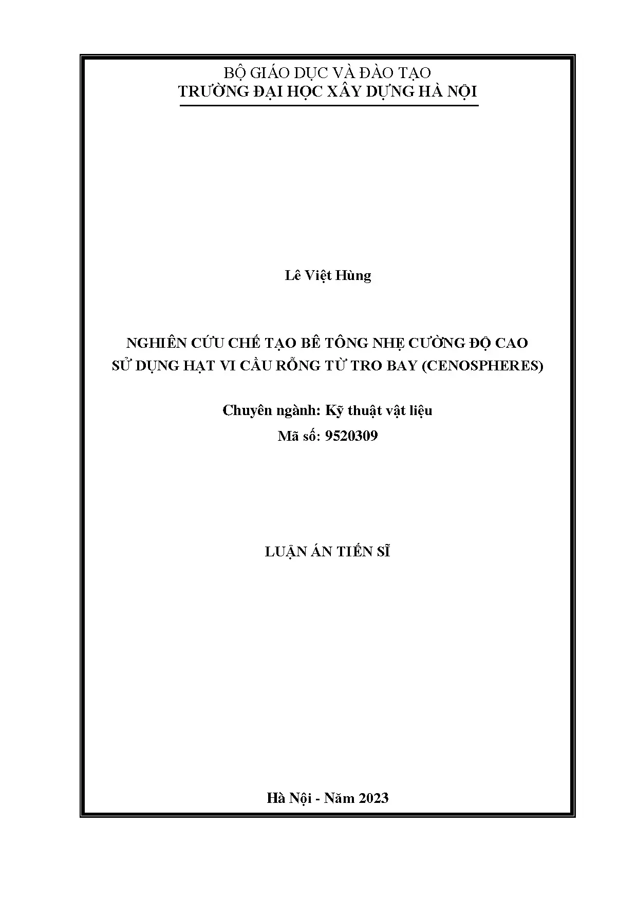 Luận án tiến sĩ nghiên cứu chế tạo bê tông nhẹ cường độ cao