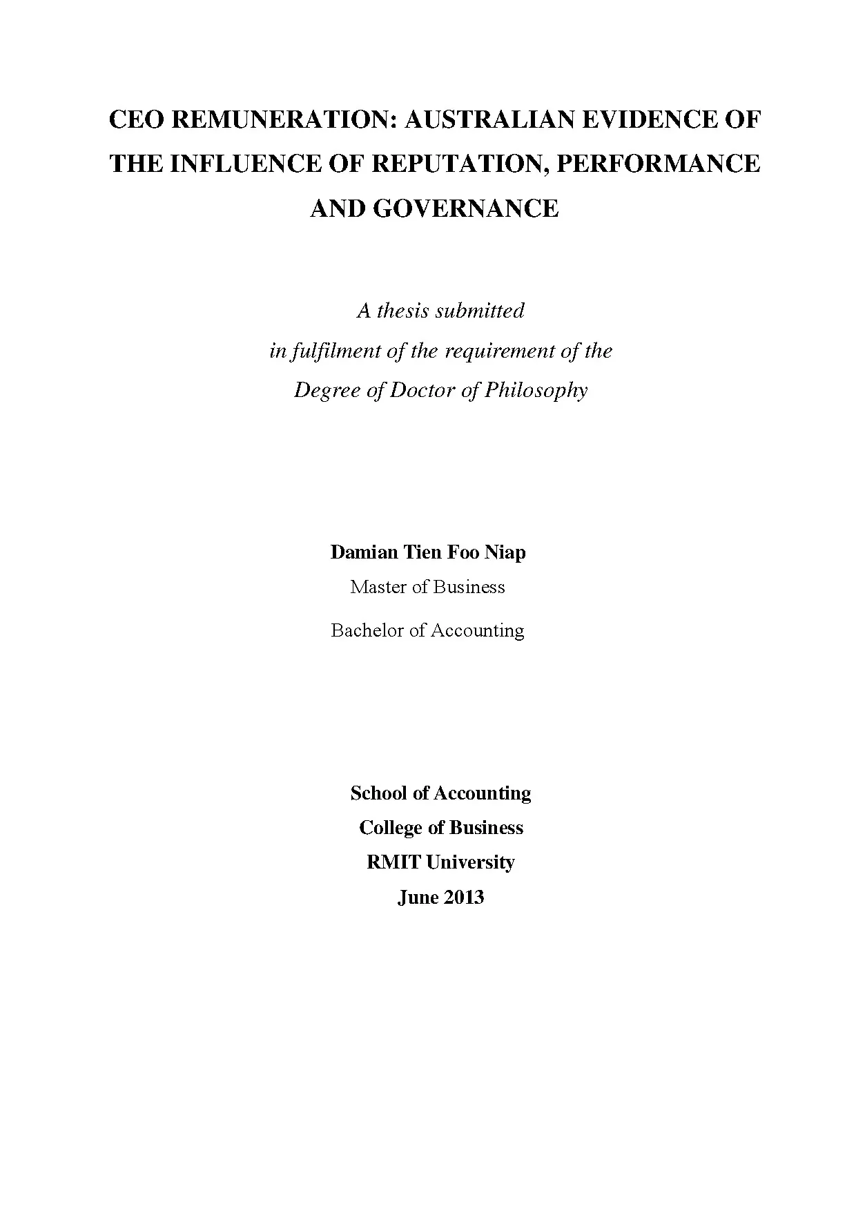 Doctoral thesis of philosophy ceo remuneration australian ev