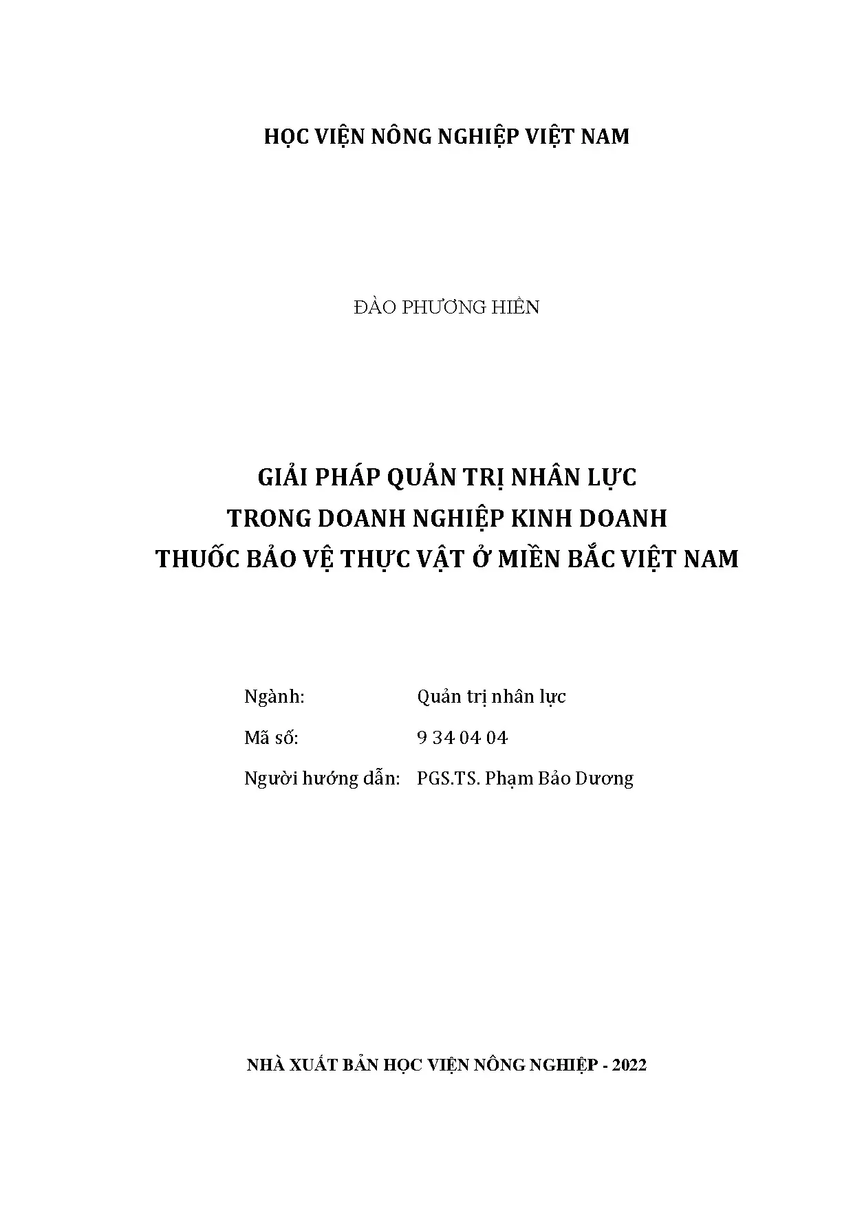 Quản trị nhân lực doanh nghiệp thuốc BVTV miền Bắc Việt Nam
