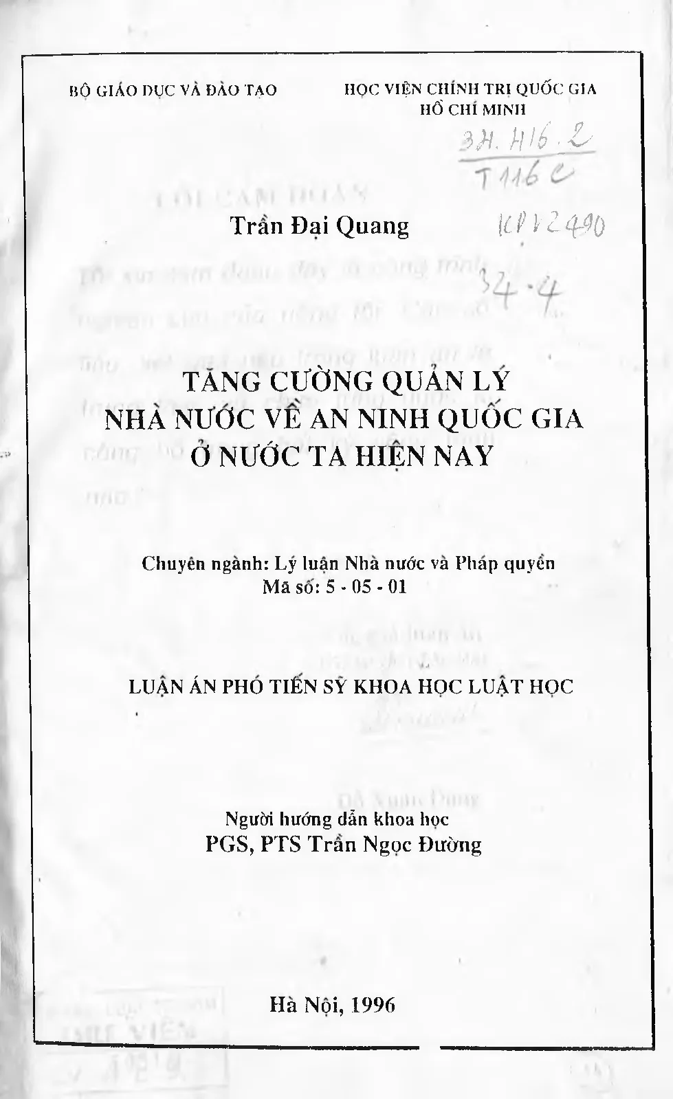Luận án tăng cường quản lý nhà nước về an ninh quốc gia ở nư