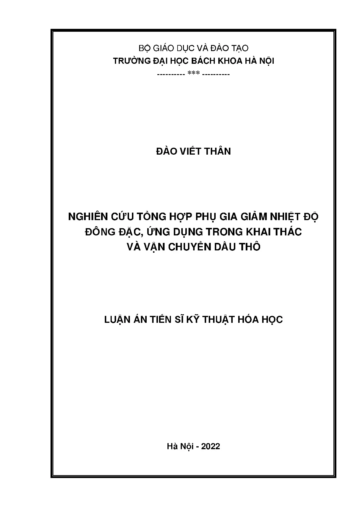 Luận án tổng hợp phụ gia giảm nhiệt độ đông đặc dầu thô