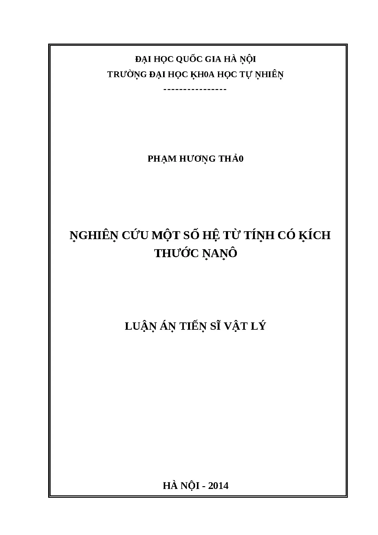 Nghiên cứu một số hệ từ tính có kích thước nano luận án tiến