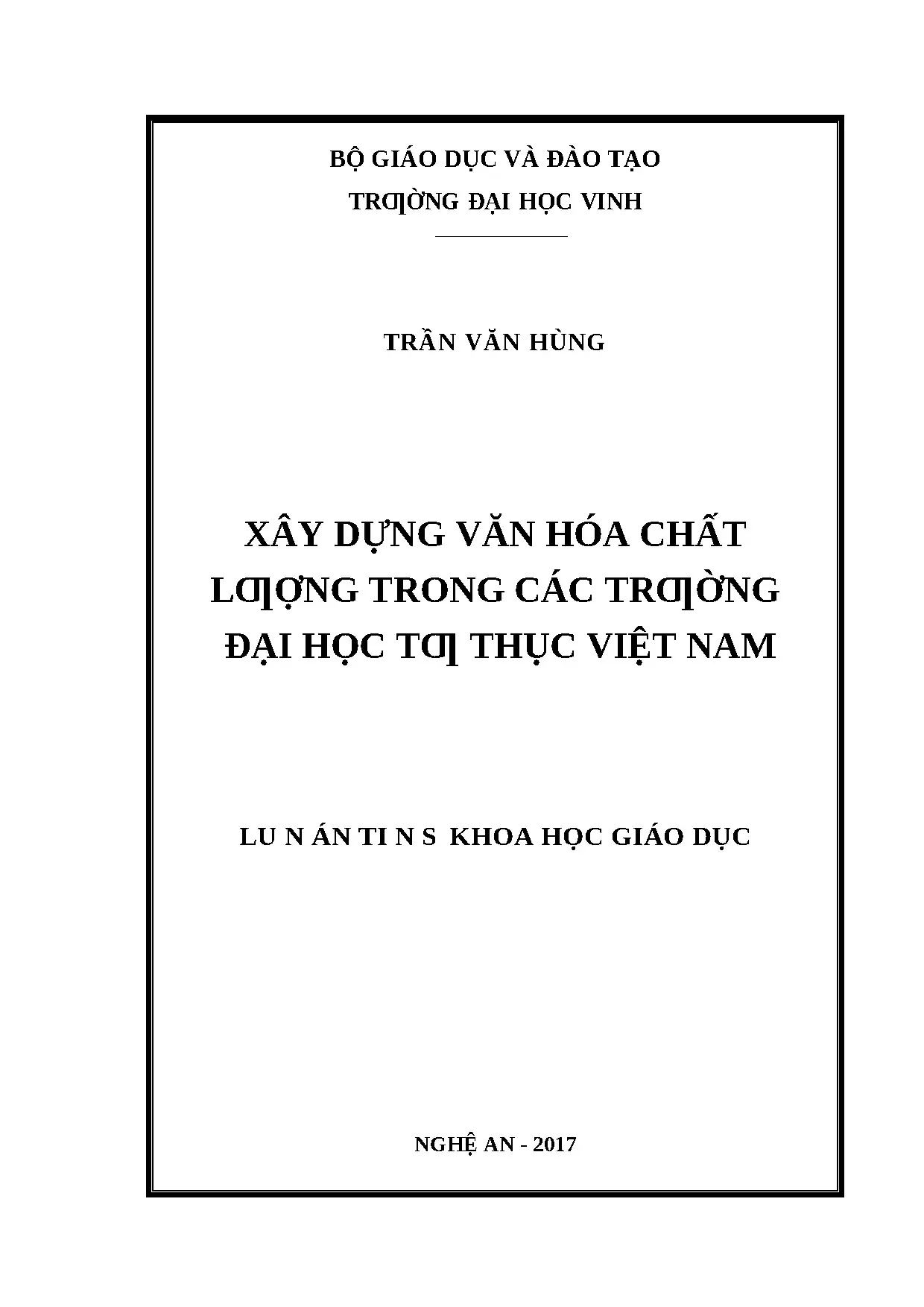 Luận án xây dựng văn hóa chất lượng trong các trường đại học