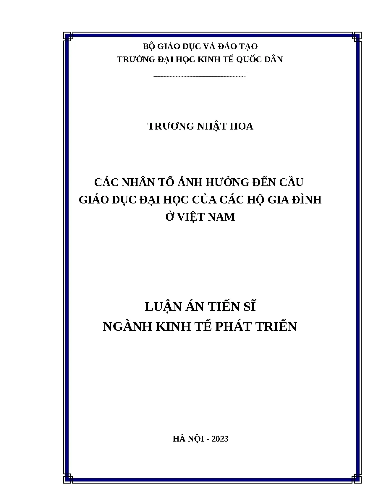 Các nhân tố ảnh hưởng đến cầu giáo dục đại học hộ gia đình