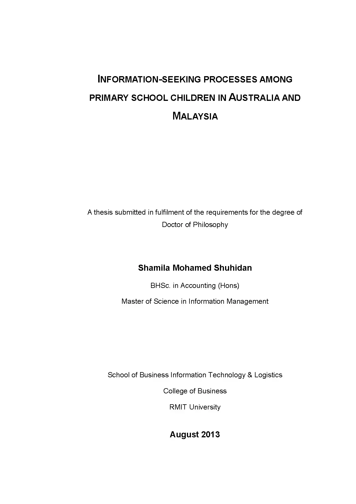 Doctoral thesis of philosophy information seeking processes