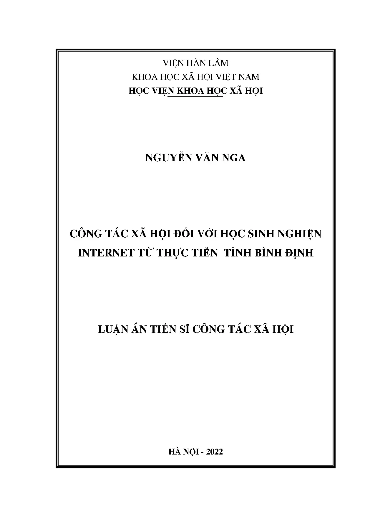Nghiên cứu công tác xã hội đối với học sinh nghiện internet - Tỉnh Bình Định
