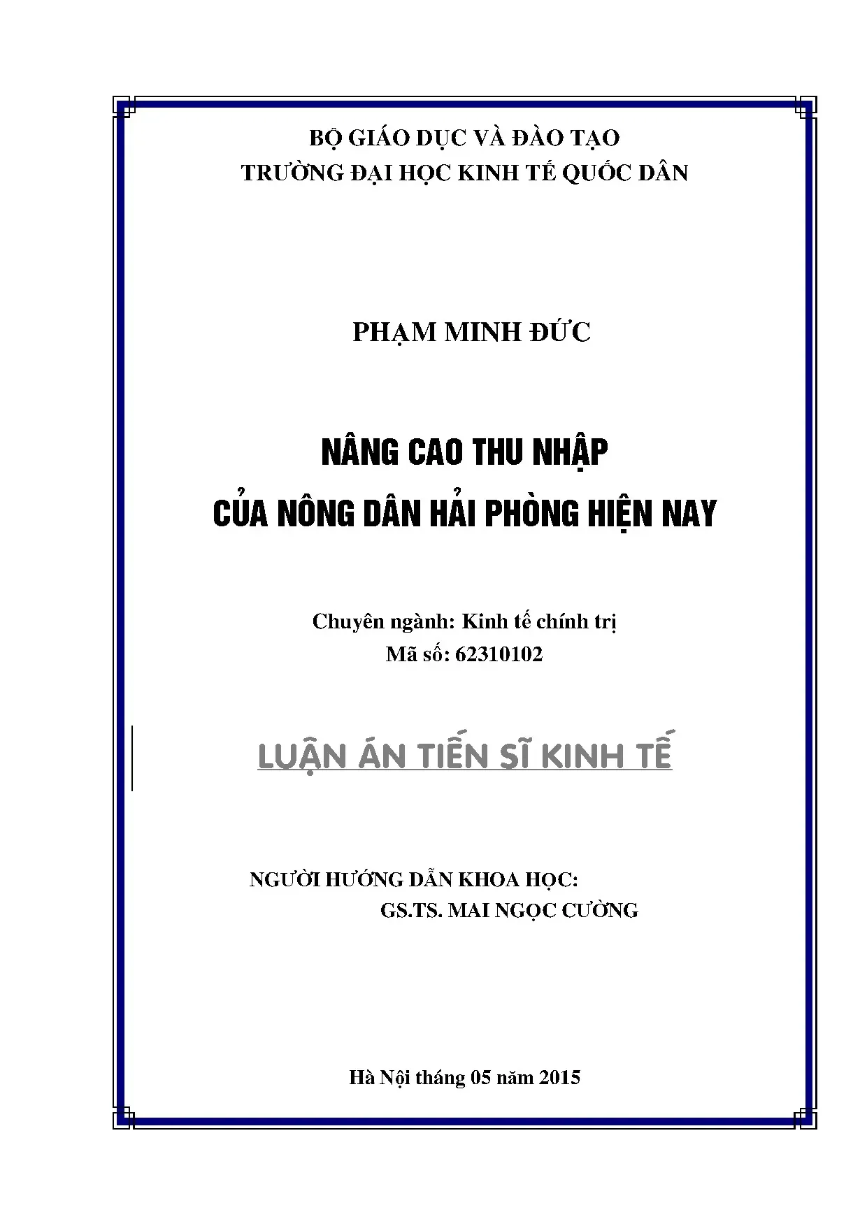 Luận án tiến sĩ nâng cao thu nhập của nông dân hải phòng hiệ