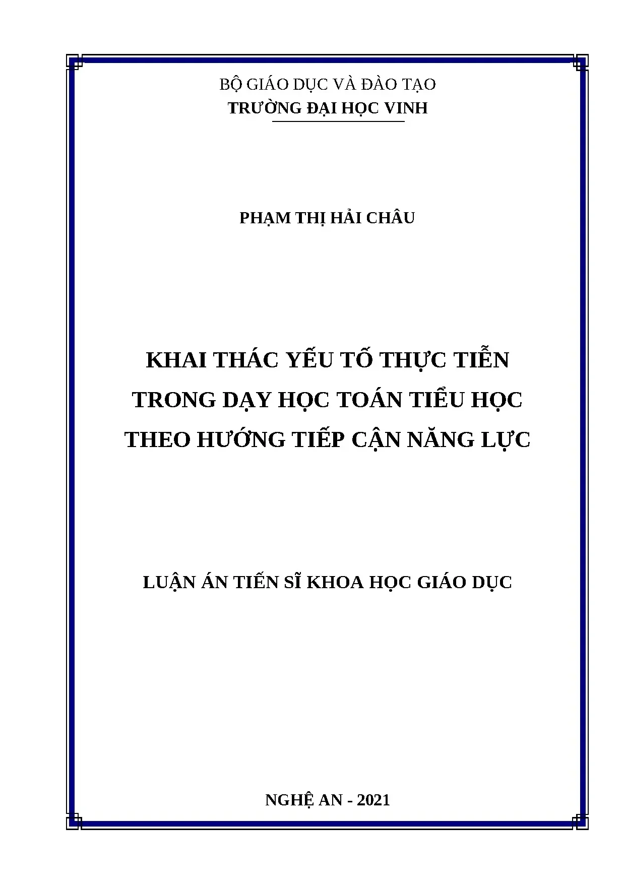 Luận án khai thác yếu tố thực tiễn trong dạy học toán tiểu h