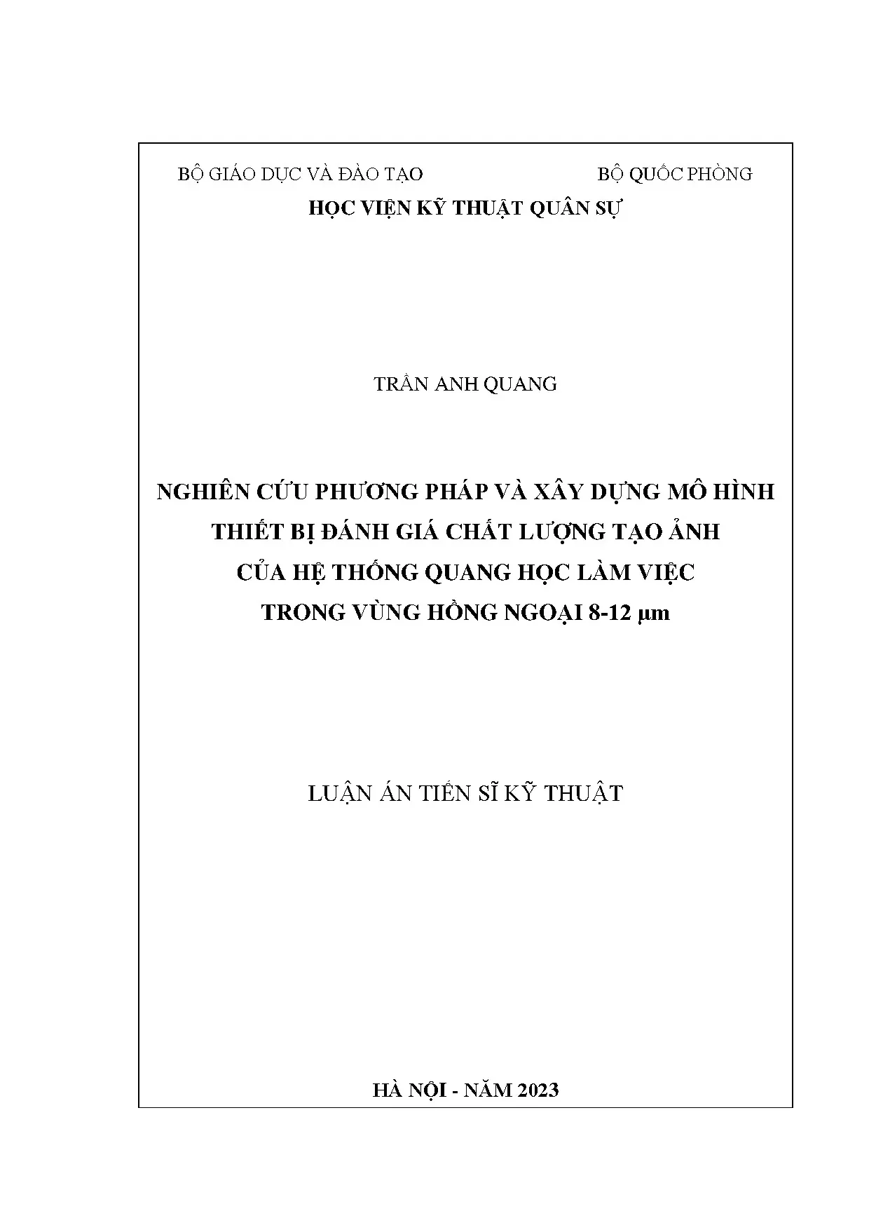 Đánh giá chất lượng tạo ảnh hệ quang học hồng ngoại 8-12 µm