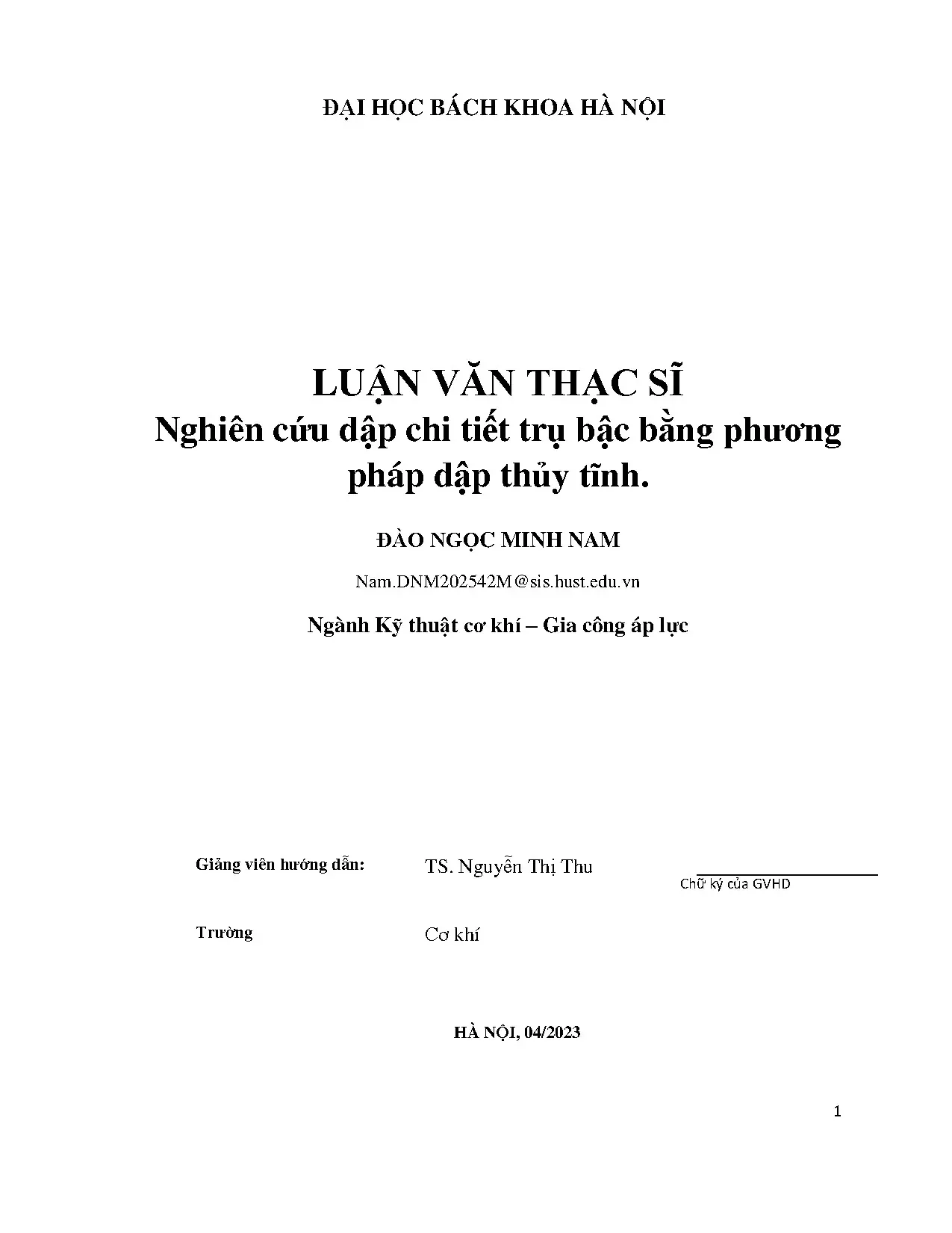 Nghiên cứu dập chi tiết trụ bậc bằng phương pháp dập thủy tĩ