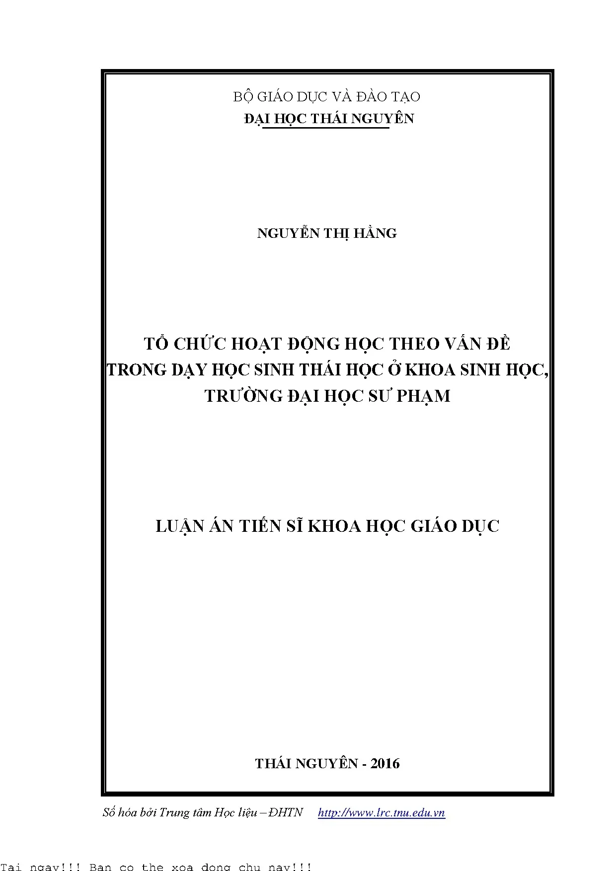 Tổ chức hoạt động học theo vấn đề trong dạy học sinh thái họ
