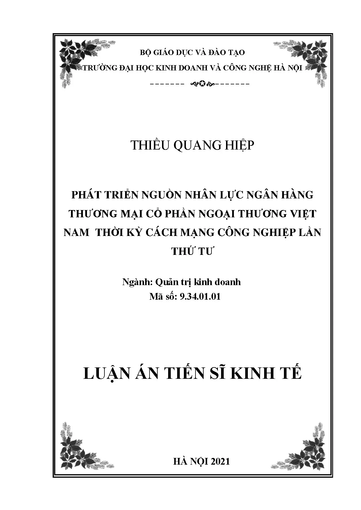 Phát triển nguồn nhân lực ngân hàng thương mại cổ phần ngoại thương Việt Nam thời kỳ cách mạng công nghiệp lần thứ tư