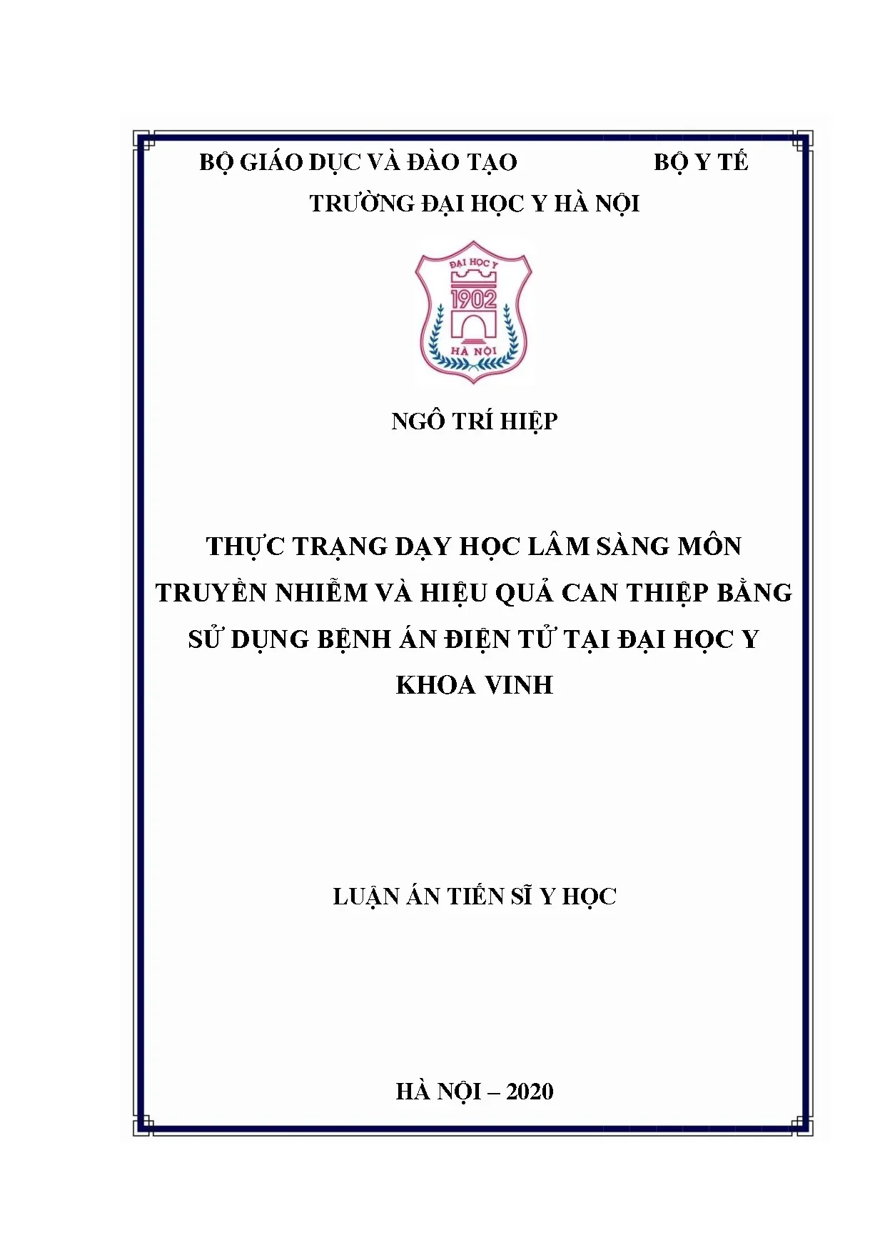 Luận án: Thực trạng dạy học lâm sàng môn truyền nhiễm tại ĐH Y khoa Vinh