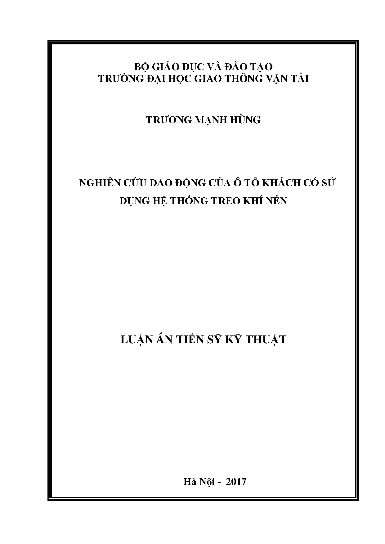 Nghiên cứu dao động ô tô khách sử dụng hệ thống treo khí nén