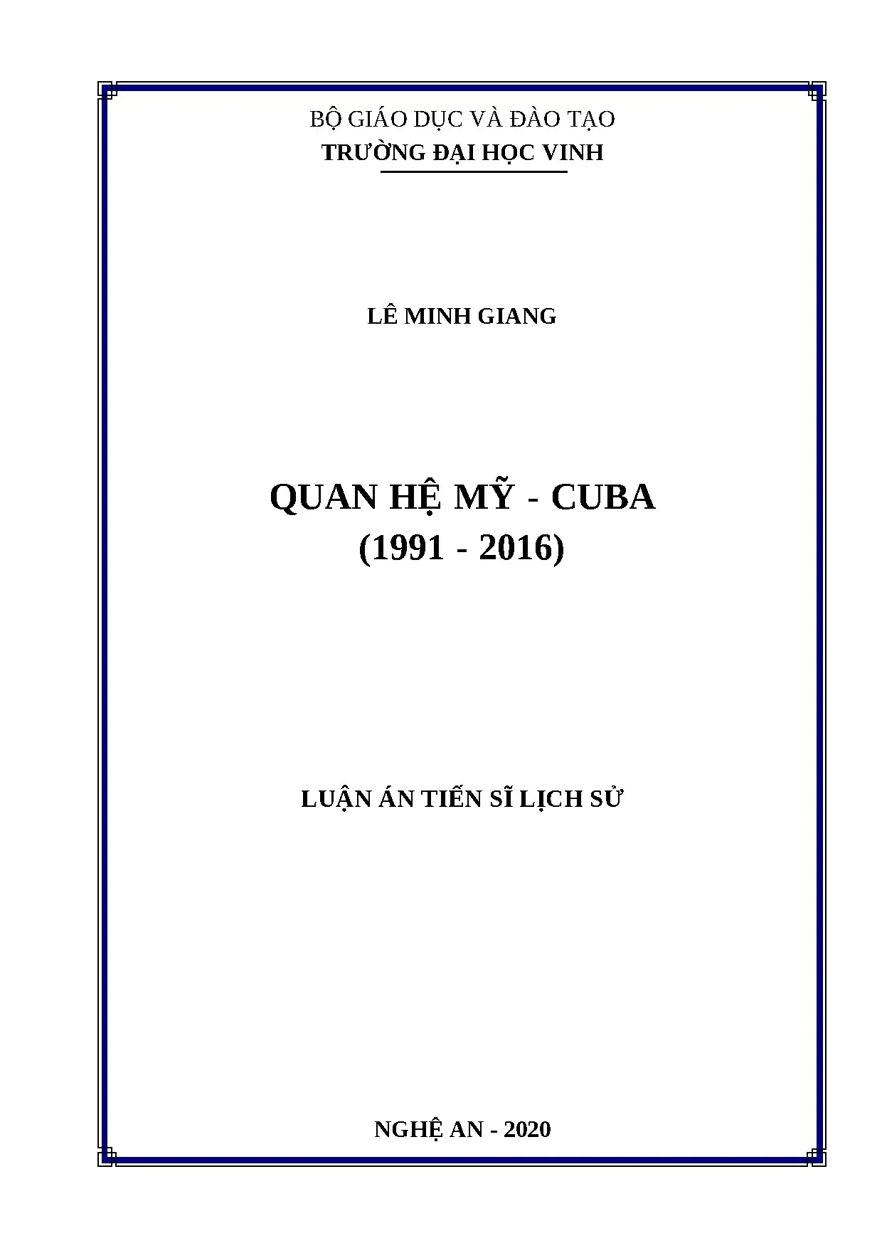 Luận án quan hệ mỹ cuba 1991 2016