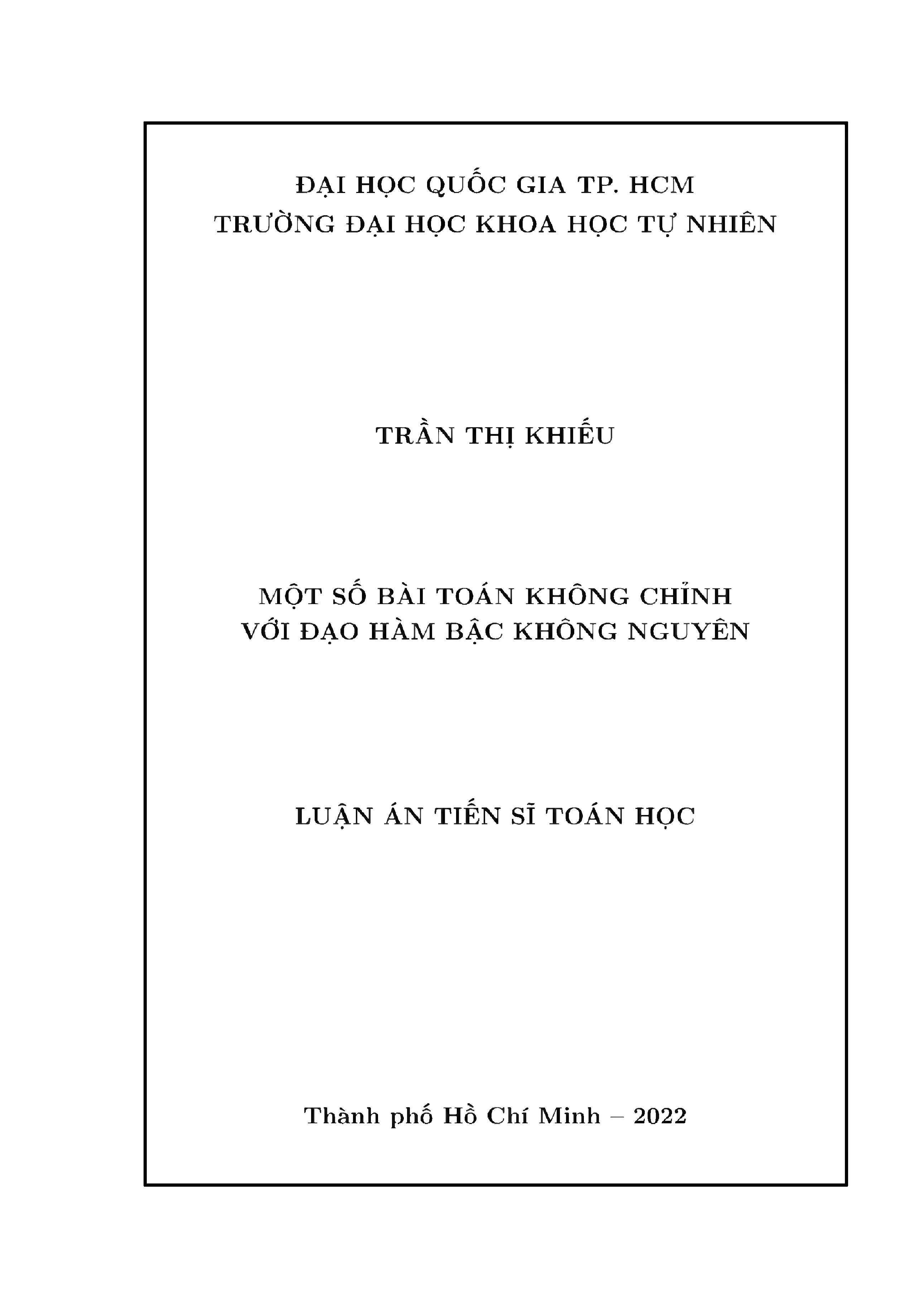Bài toán không chỉnh với đạo hàm bậc không nguyên - Luận án tiến sĩ