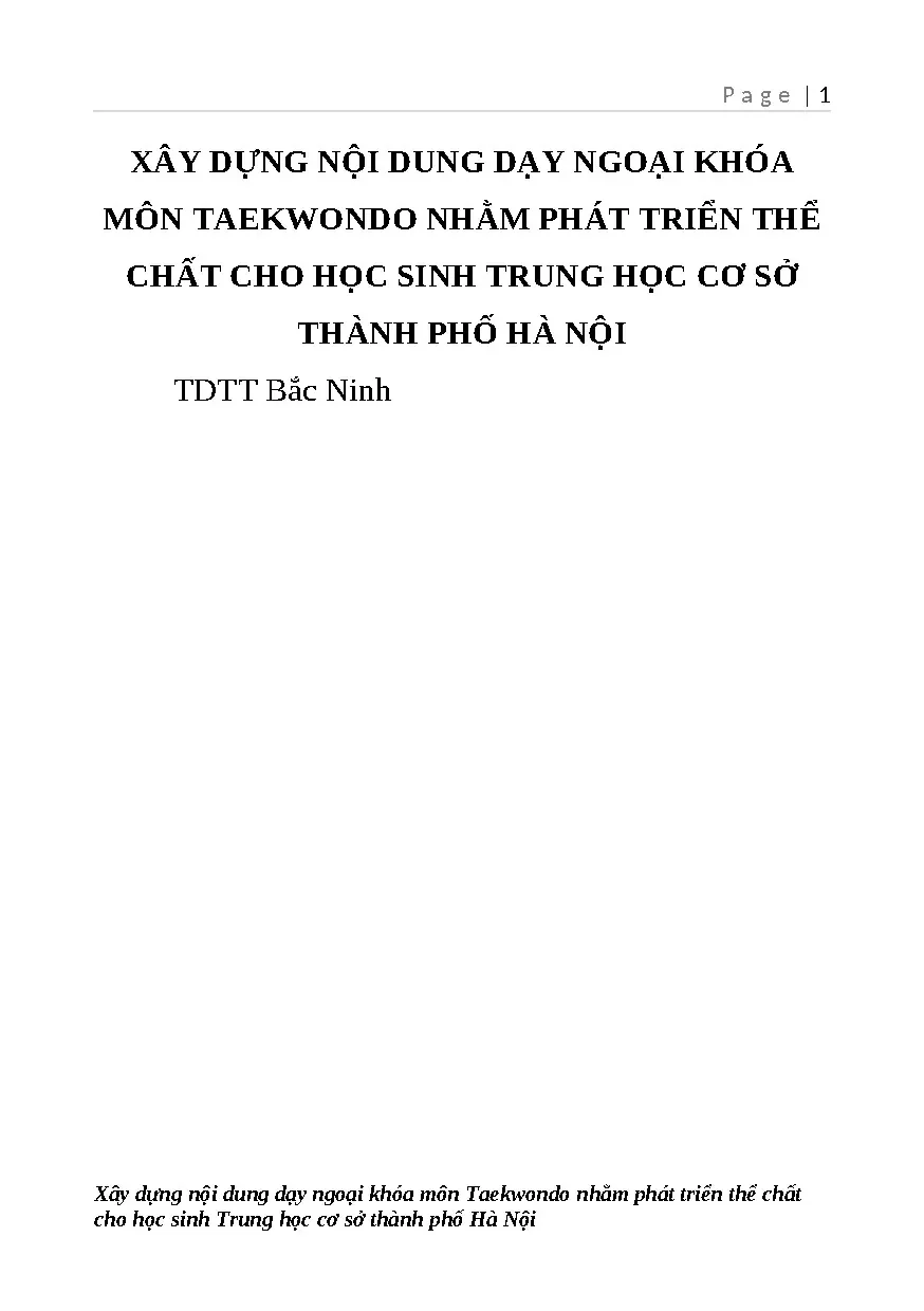 Xây dựng nội dung dạy ngoại khóa Taekwondo cho học sinh THCS