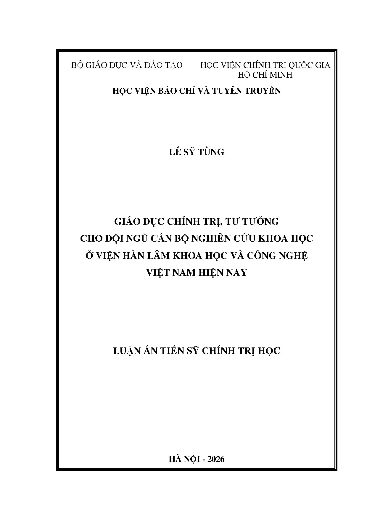 Giáo dục chính trị, tư tưởng cho cán bộ KHCN tại Viện HLKH&CN VN
