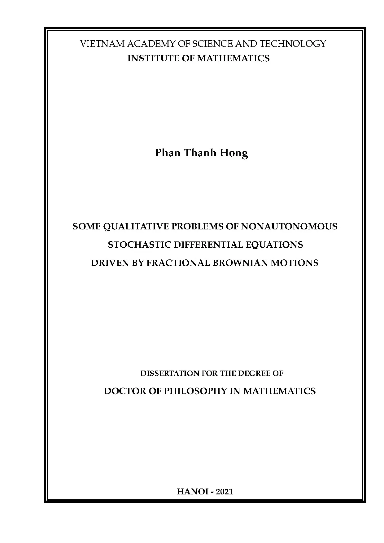 Một số bài toán định tính của phương trình vi phân ngẫu nhiê