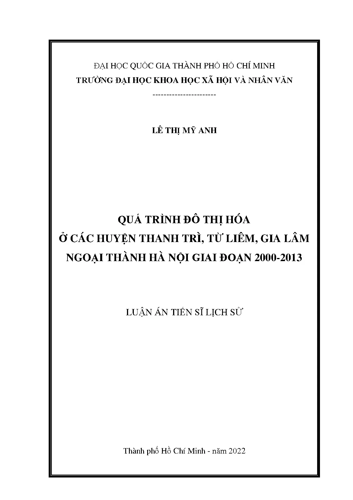 Quá trình đô thị hóa ở các huyện thanh trì từ liêm gia lâm n