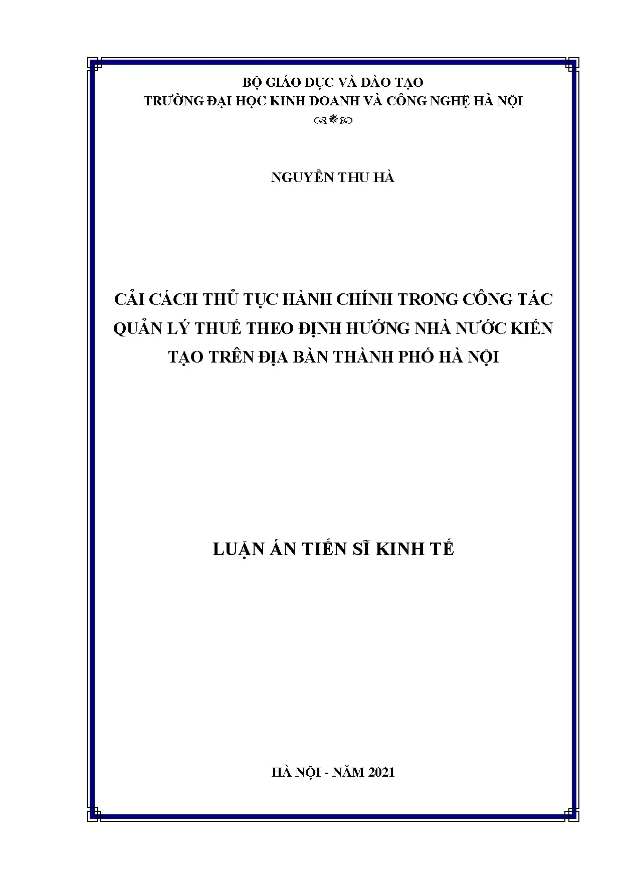 Cải cách thủ tục hành chính quản lý thuế theo định hướng nhà nước kiến tạo