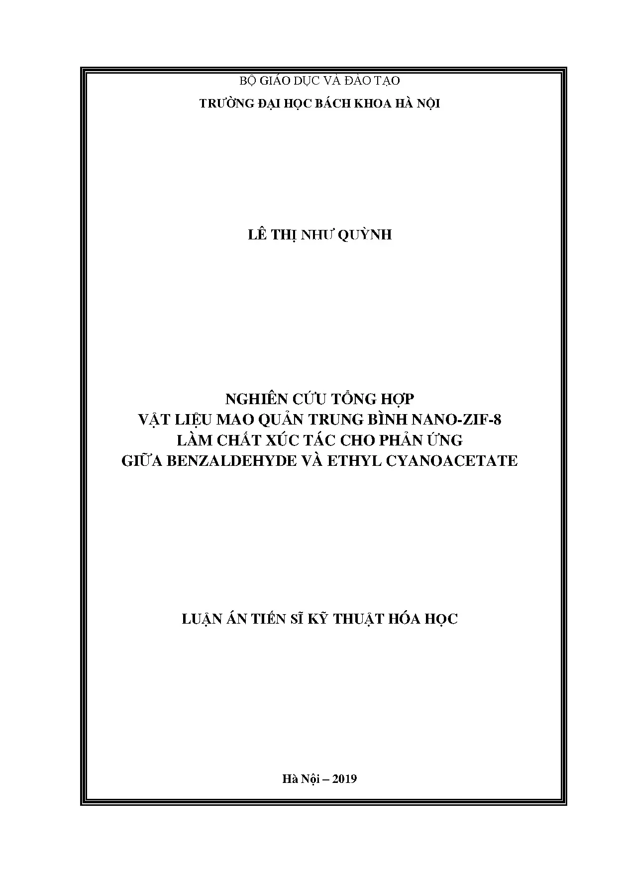 Nano ZIF-8 làm xúc tác: Luận án TS Kỹ thuật Hóa học