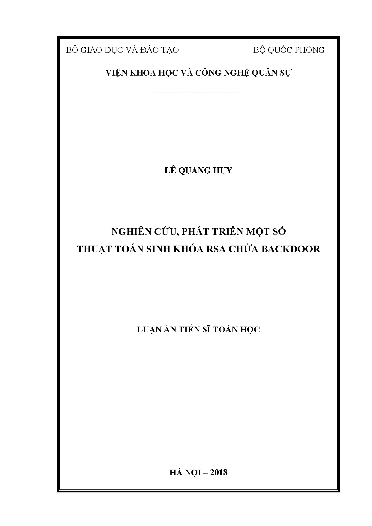 Thuật toán sinh khóa RSA chứa backdoor: Nghiên cứu và phát triển