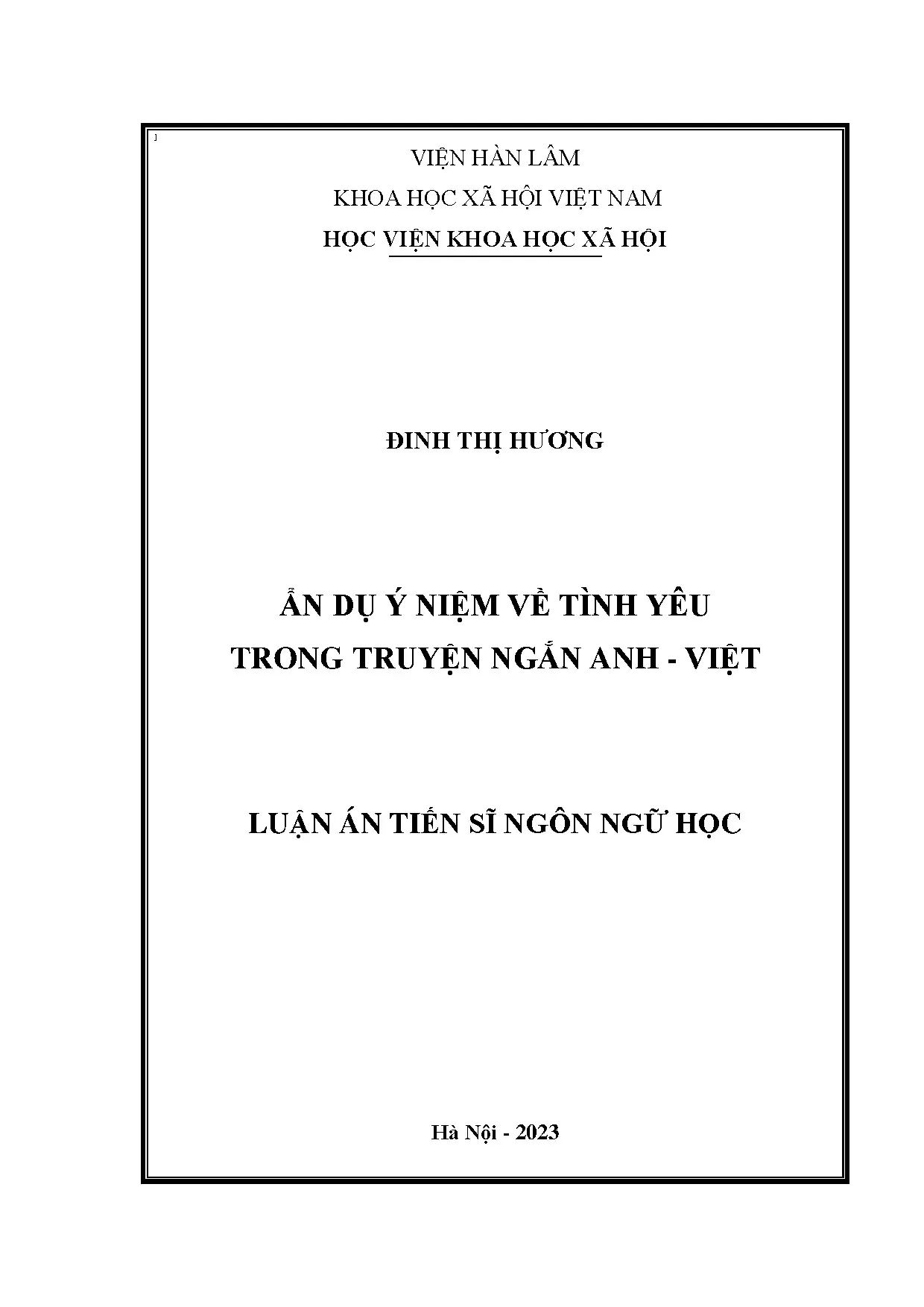 Ẩn dụ ý niệm tình yêu trong truyện ngắn Anh - Việt luận án tiến sĩ