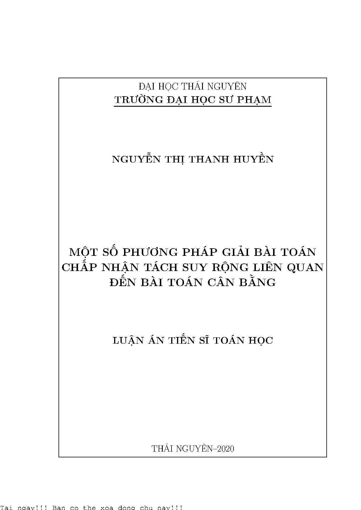 Giải bài toán chấp nhận tách suy rộng và cân bằng
