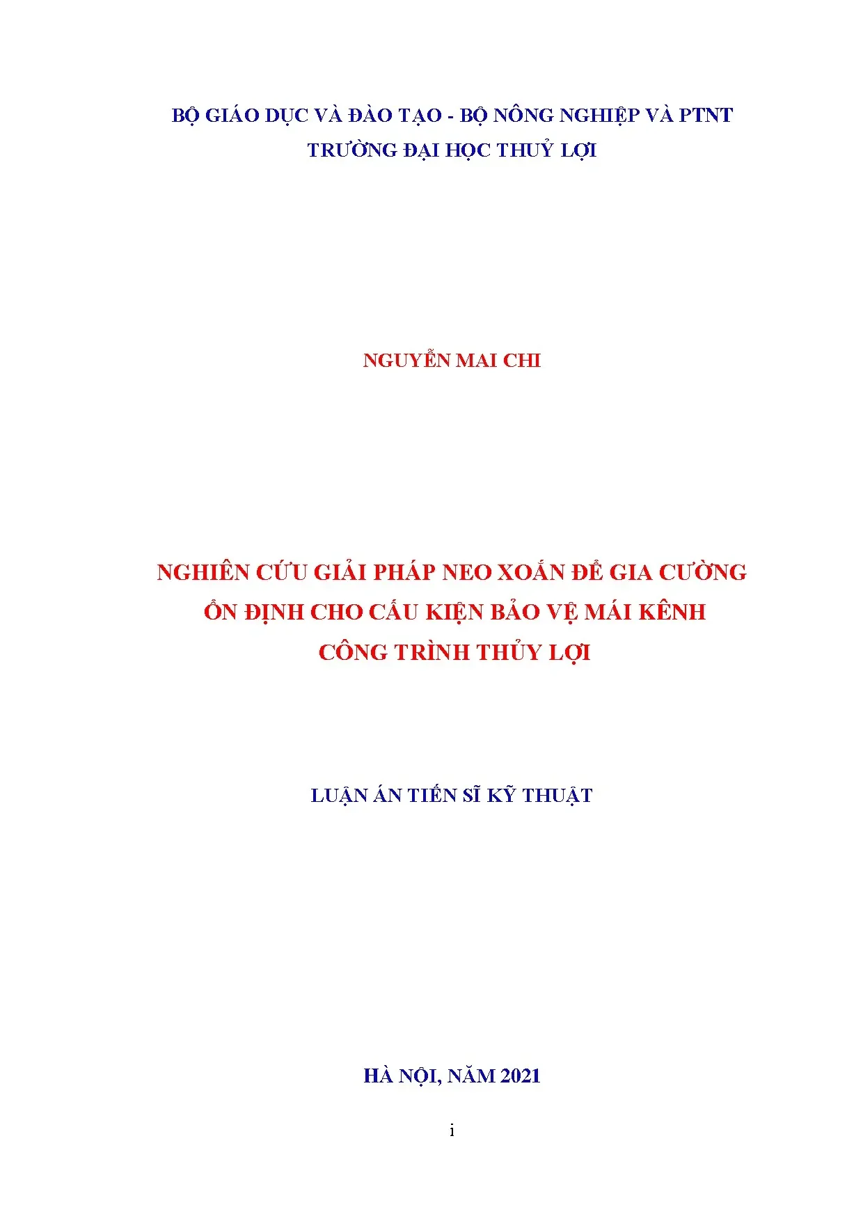 Nghiên cứu neo xoắn gia cường ổn định mái kênh thủy lợi
