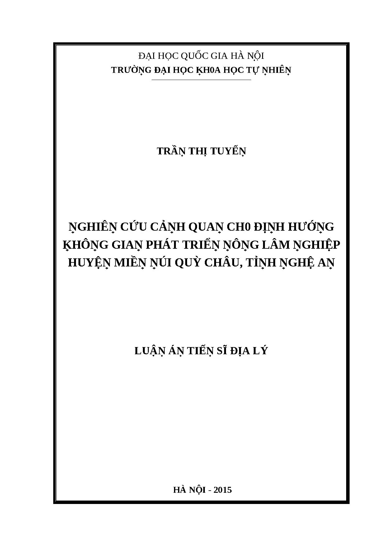 Nghiên cứu cảnh quan cho định hướng không gian phát triển nô