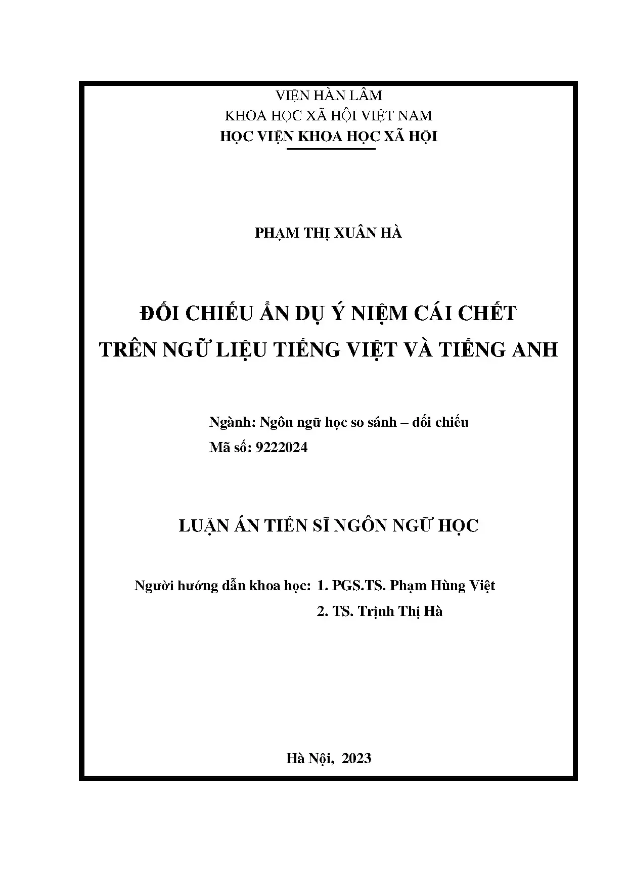 Đối chiếu ẩn dụ ý niệm cái chết trên ngữ liệu tiếng việt và