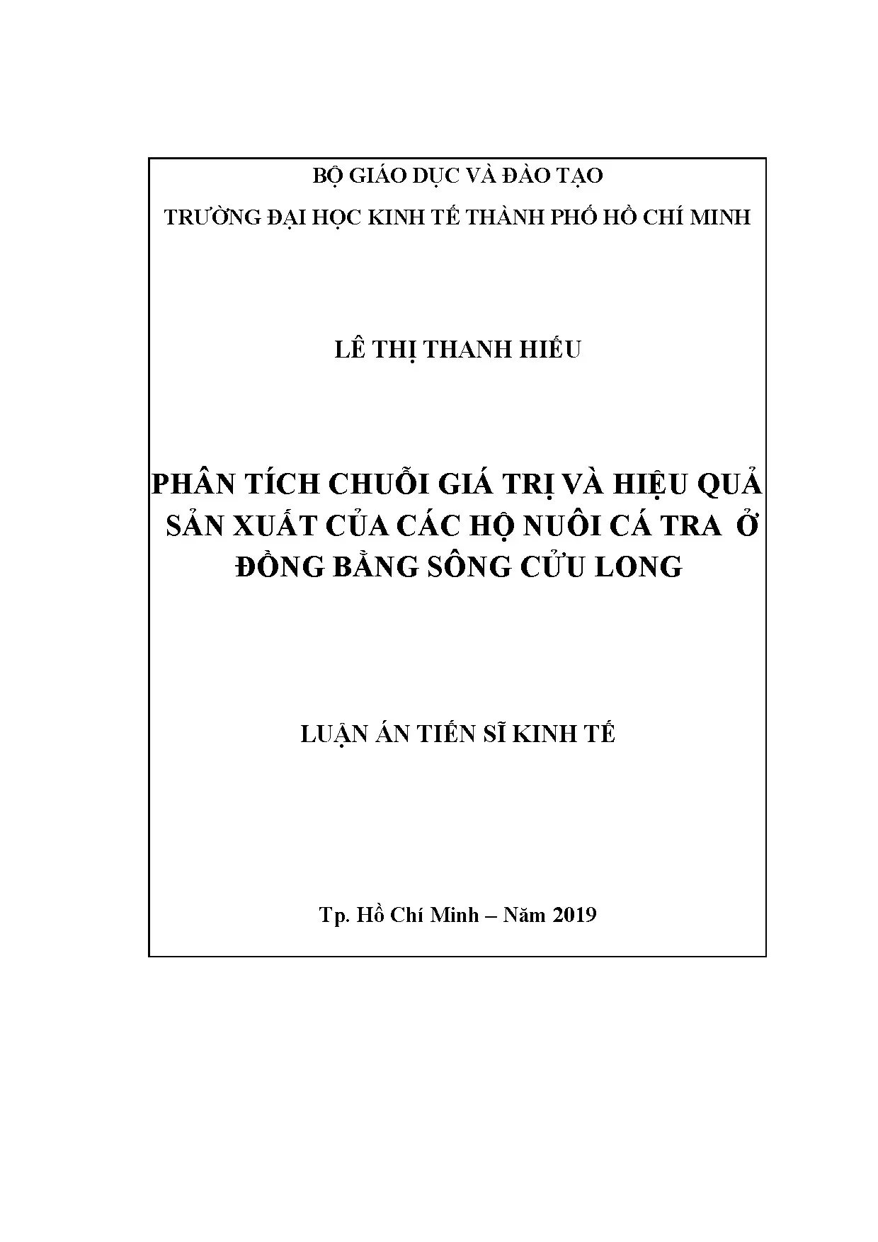 Phân tích chuỗi giá trị & hiệu quả nuôi cá tra ĐBSCL