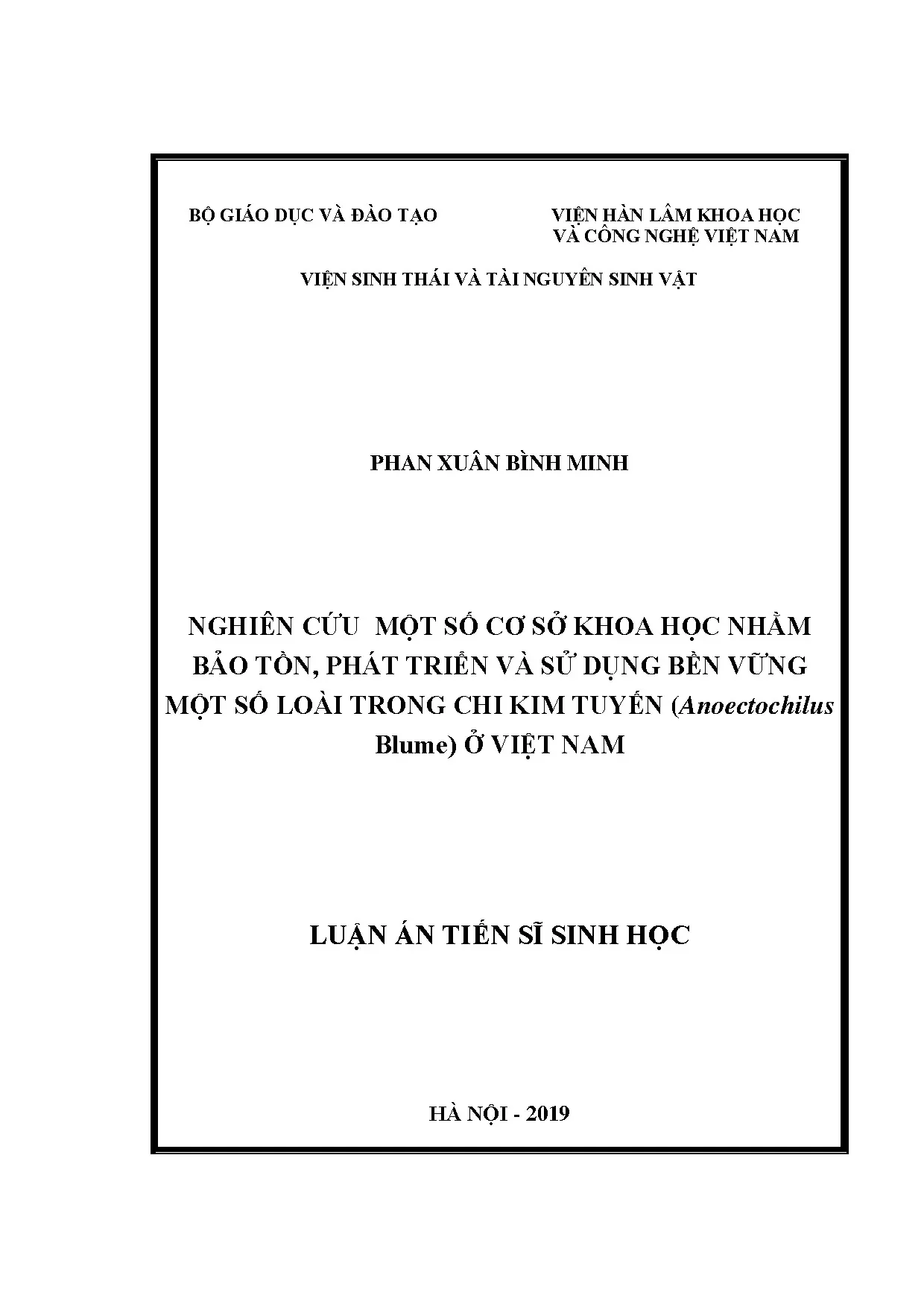 Luận án tiến sĩ sinh học bảo tồn phát triển kim tuyến Việt Nam