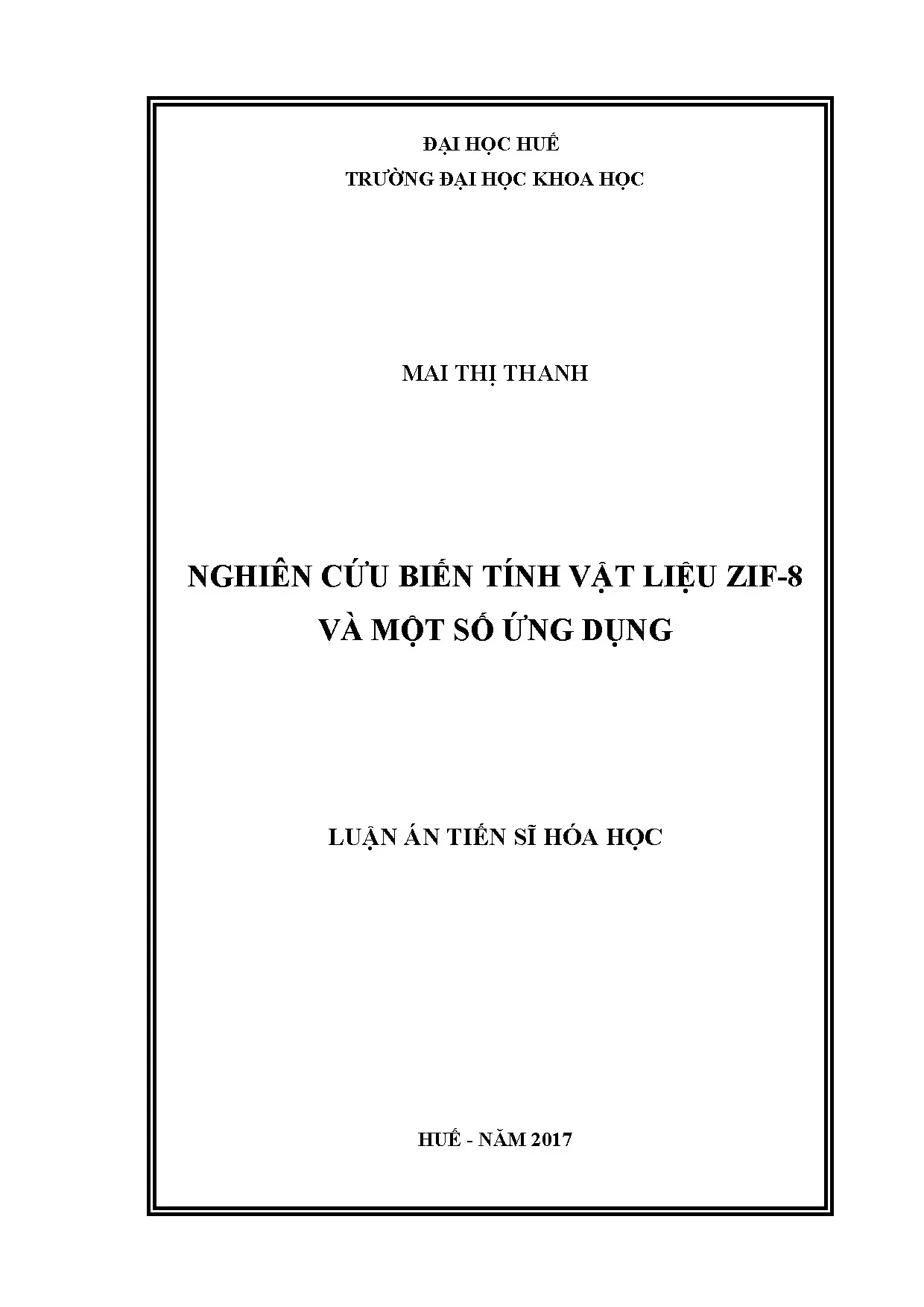 Luận án tiến sĩ hóa học nghiên cứu biến tính vật liệu zif 8
