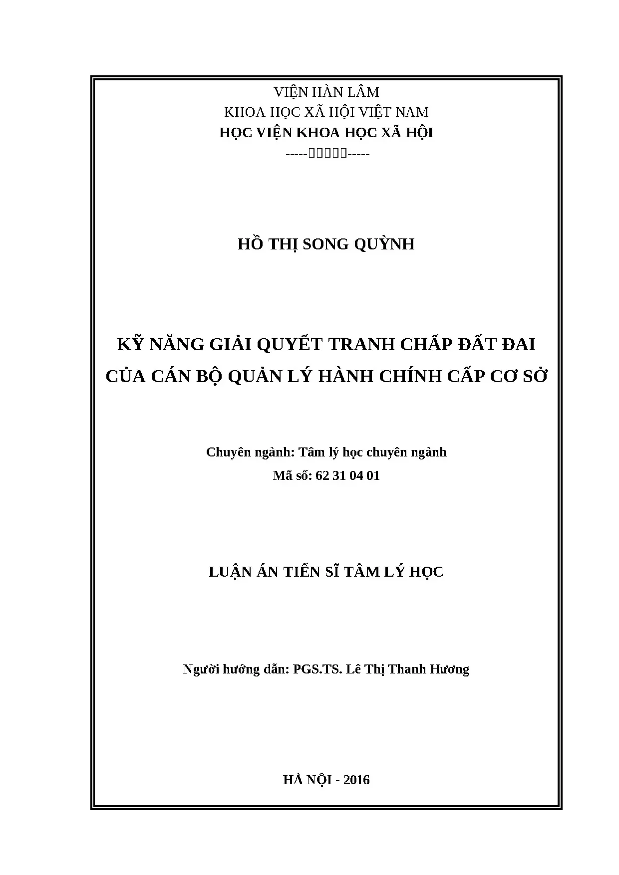 Luận án kỹ năng giải quyết tranh chấp đất đai của cán bộ quả