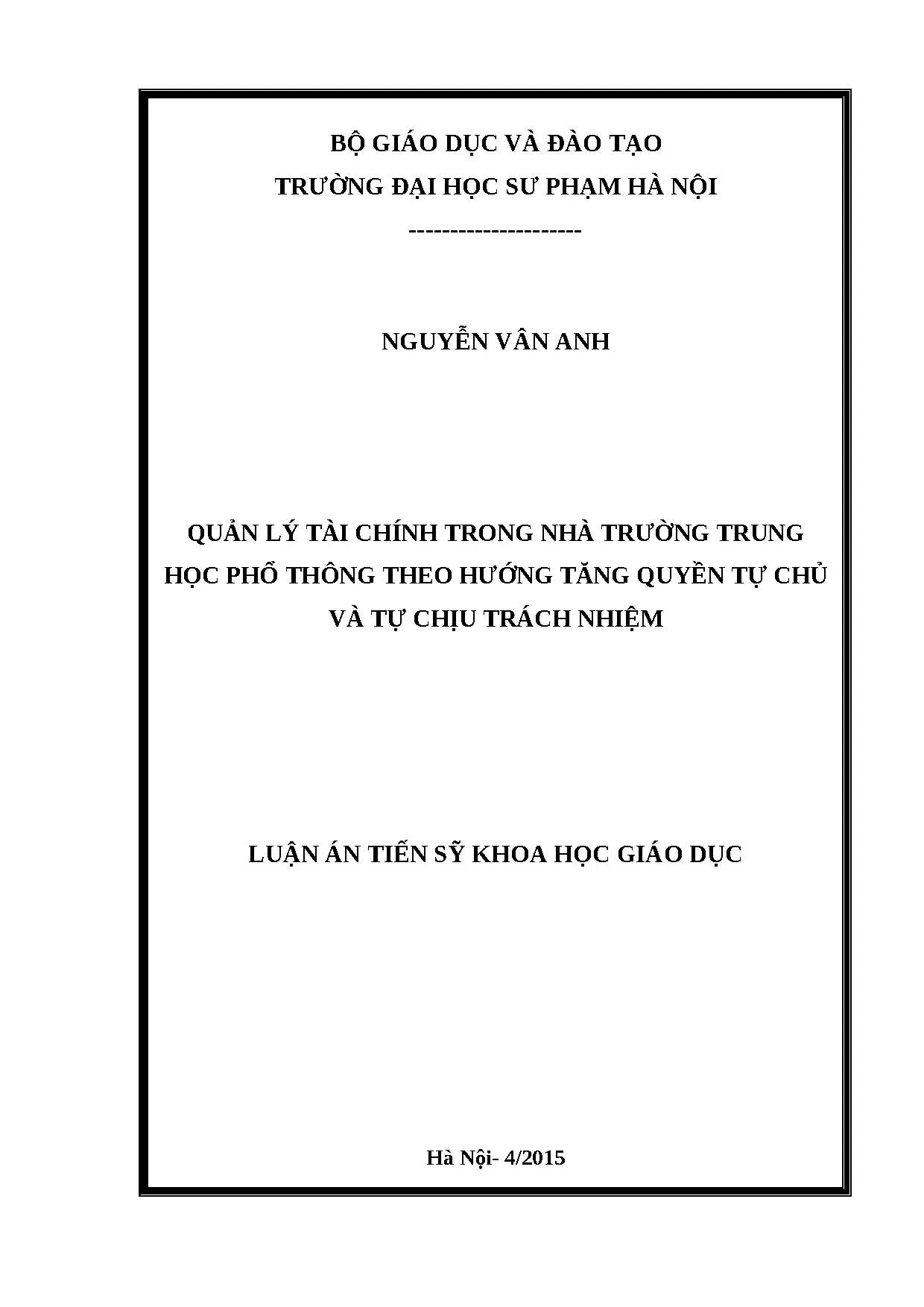 Luận án quản lý tài chính trong nhà trường trung học phổ thô