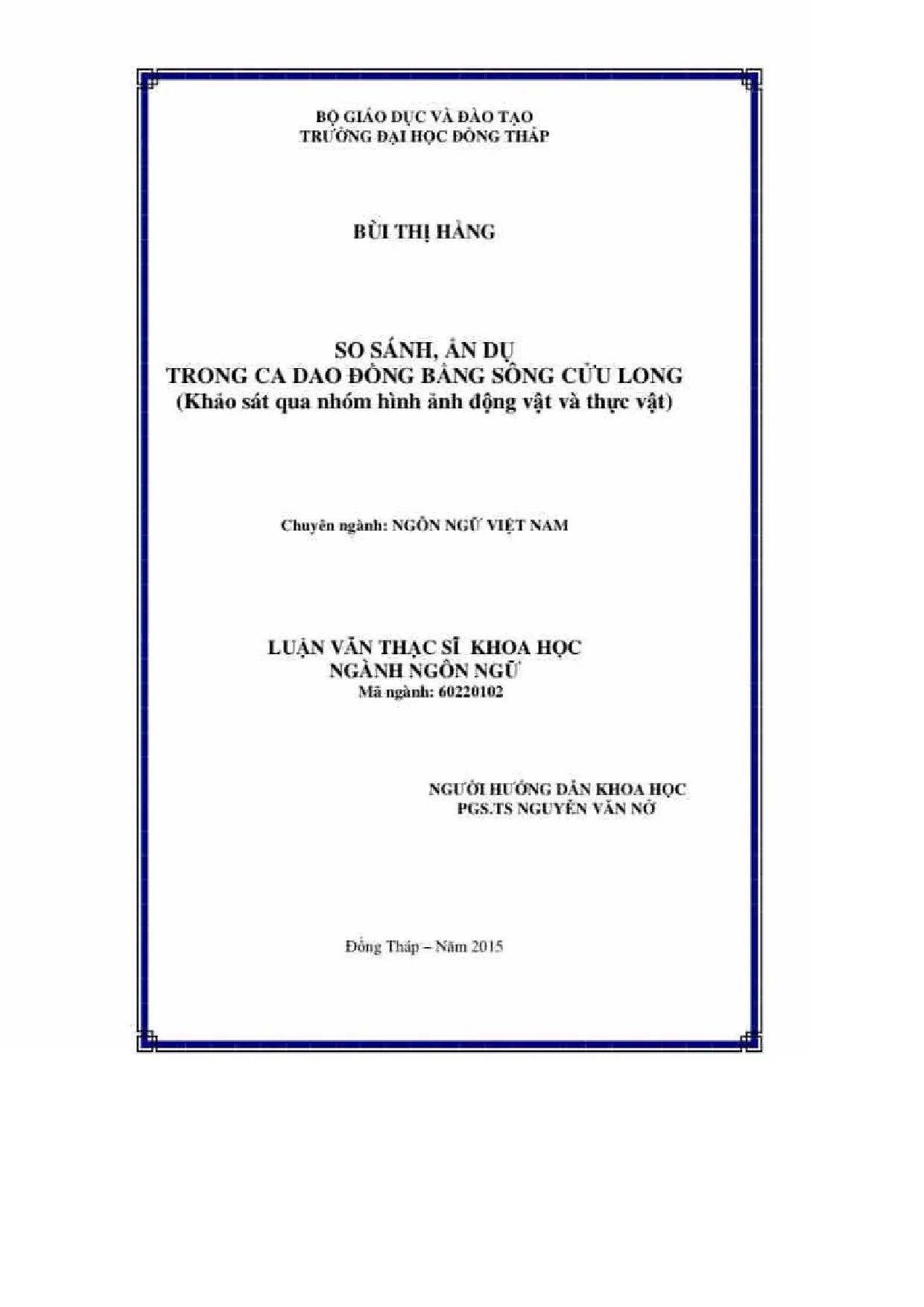 So sánh ẩn dụ trong ca dao đồng bằng sông cửu long khảo sát