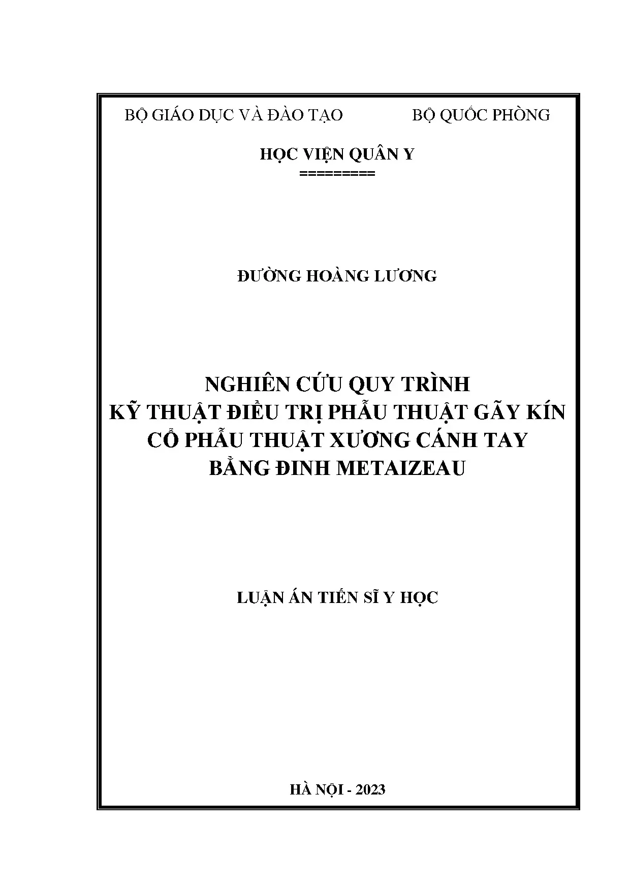 Nghiên cứu quy trình mổ gãy kín cổ phẫu thuật xương cánh tay
