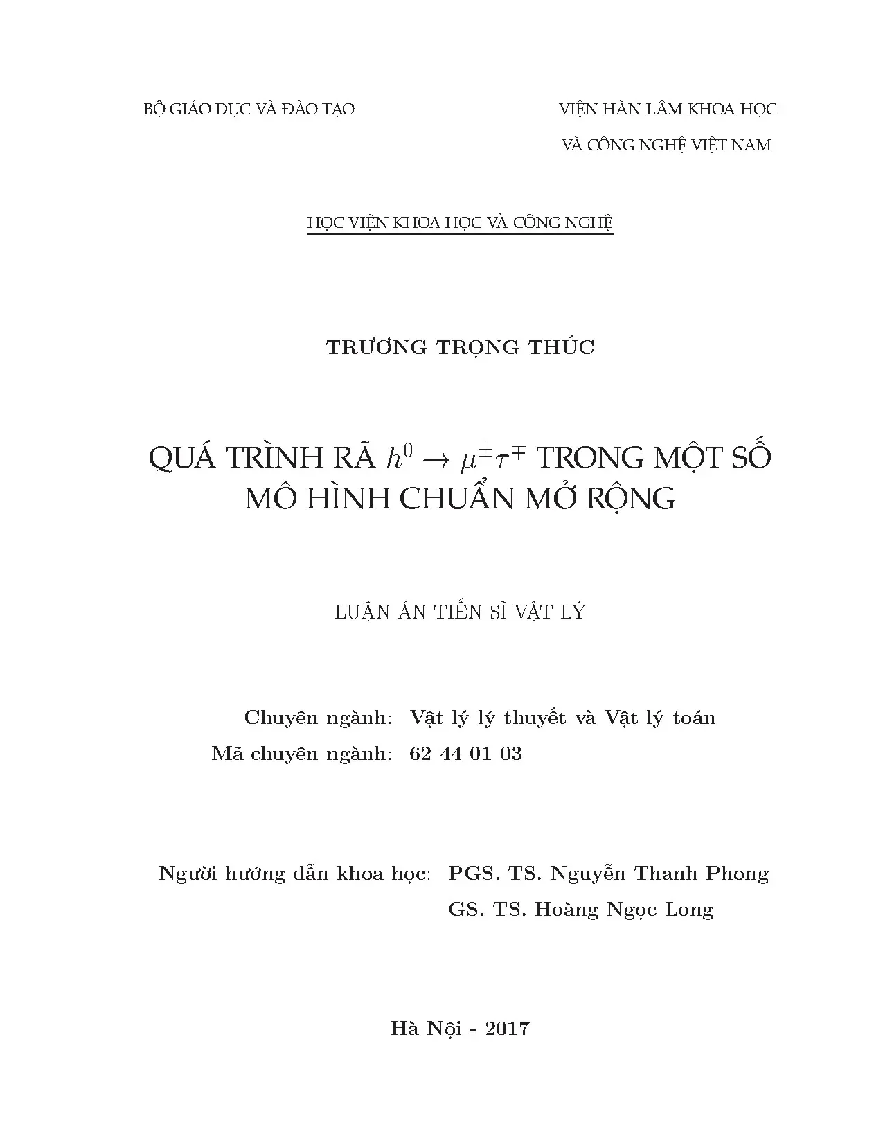 Phân rã h0 → µ±τ∓ trong mô hình chuẩn mở rộng