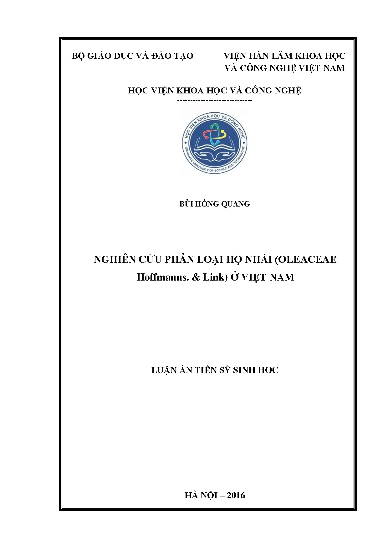 Phân loại họ Nhài (Oleaceae) Việt Nam - Luận án Tiến sỹ