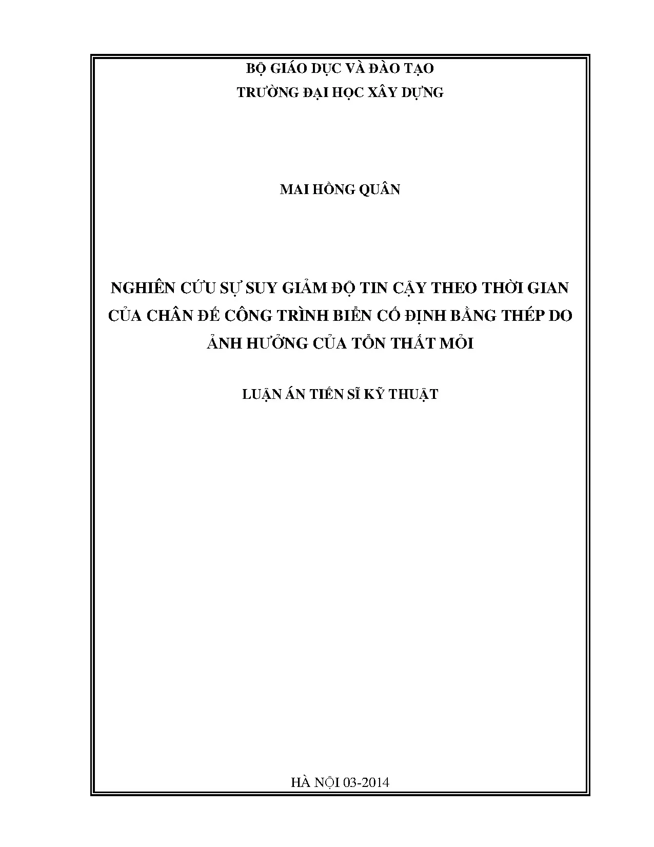 Nghiên cứu sự suy giảm độ tin cậy theo thời gian của kết cấu