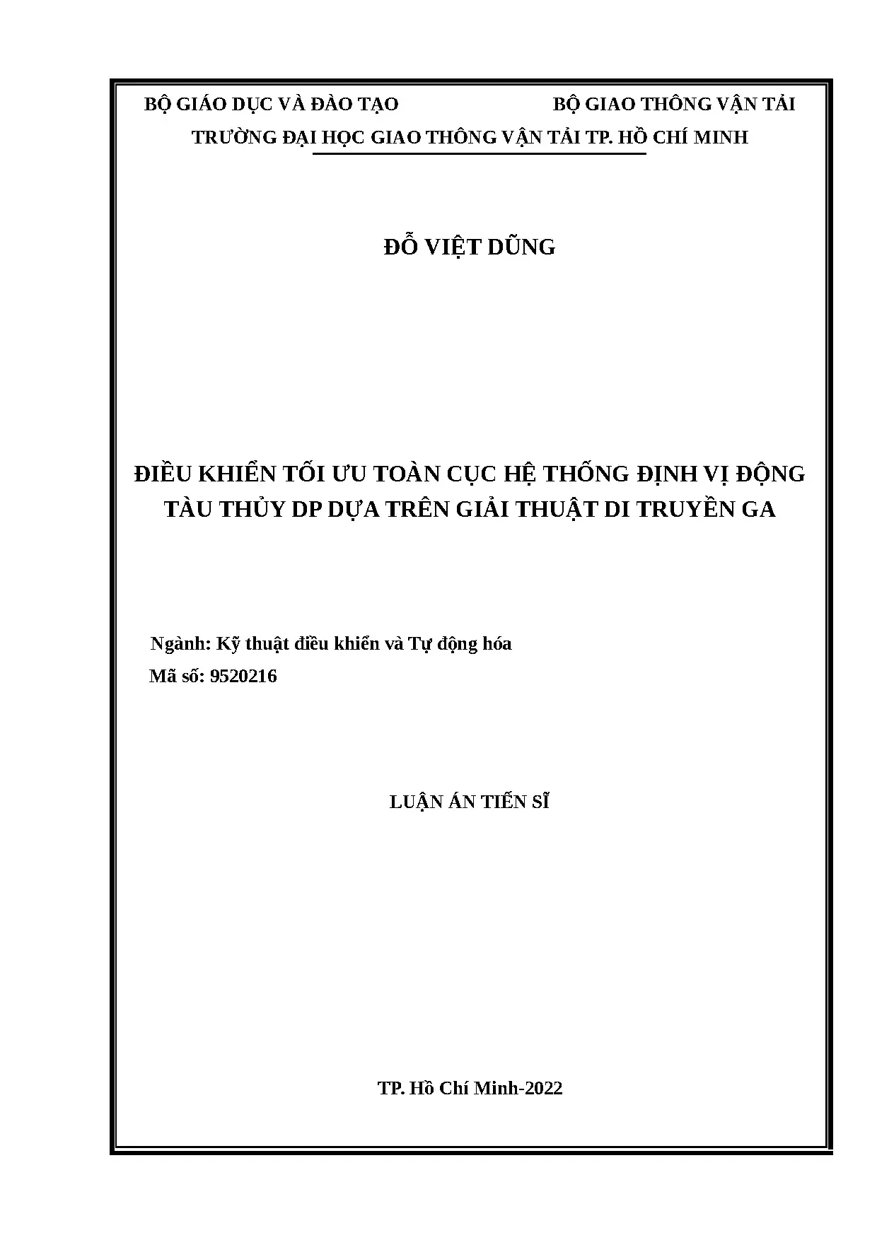 Tối ưu điều khiển tàu thủy DP bằng thuật toán di truyền GA