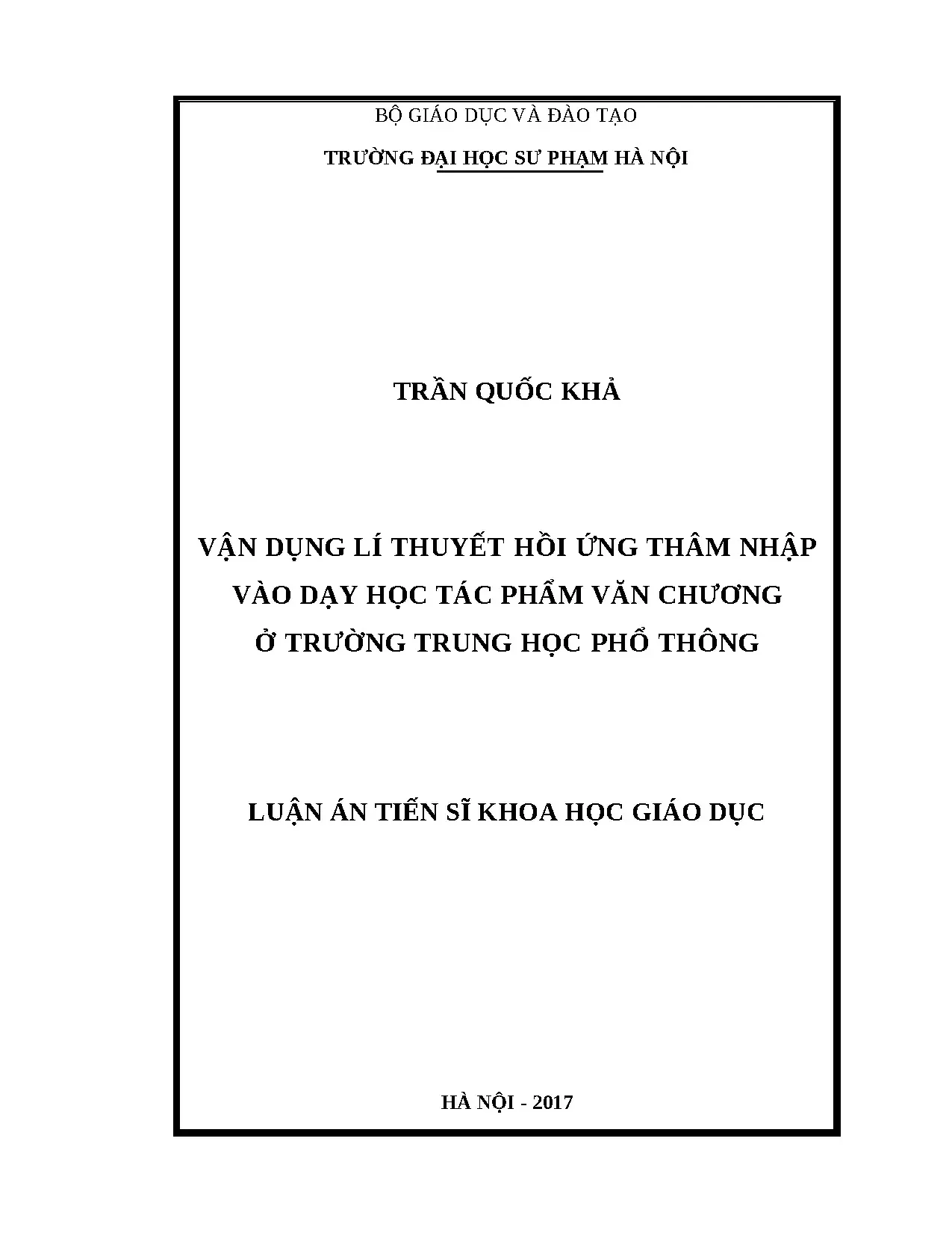 Vận dụng lí thuyết hồi ứng thâm nhập vào dạy học văn chương