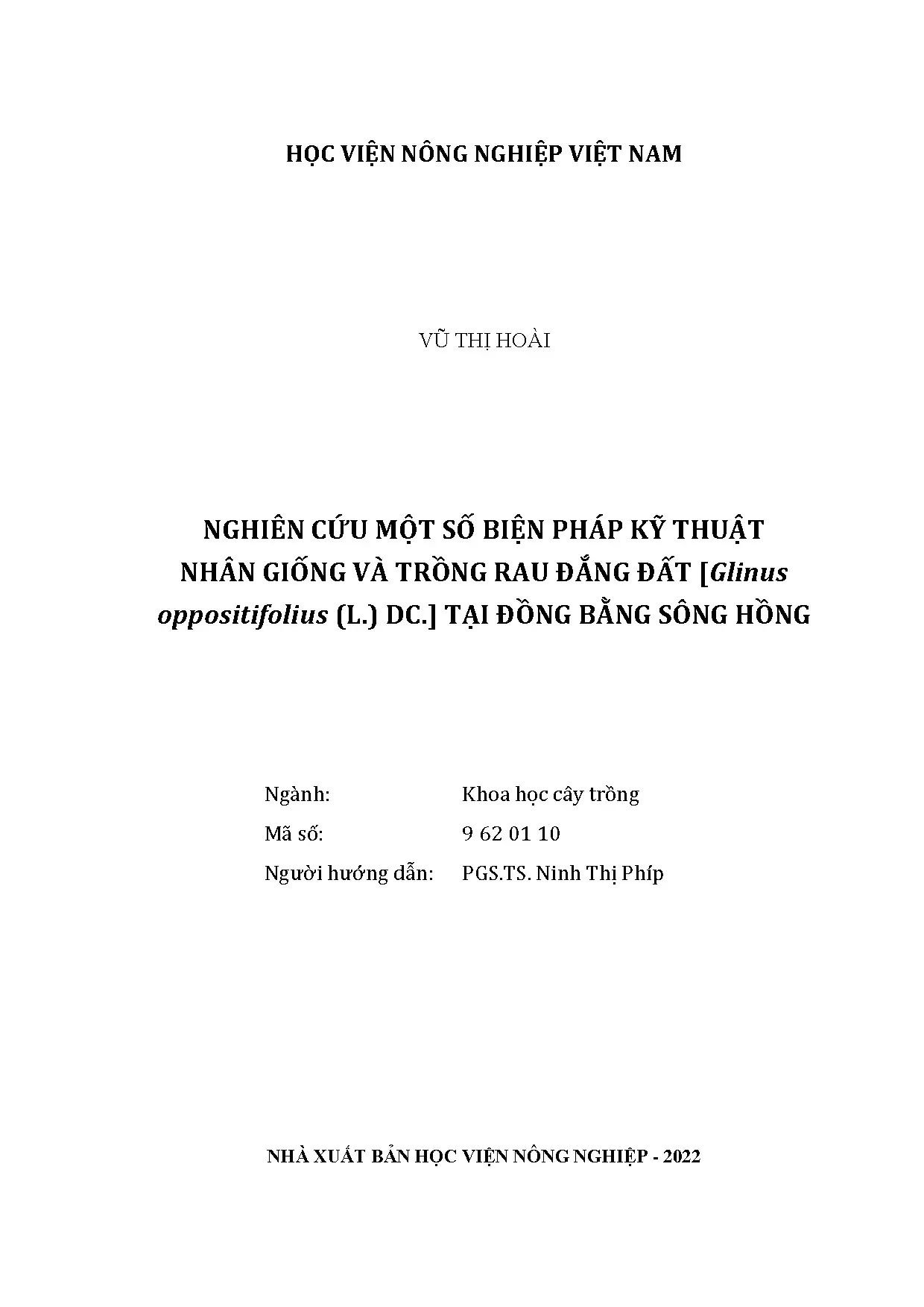 Nghiên cứu một số biện pháp kỹ thuật nhân giống và trồng rau